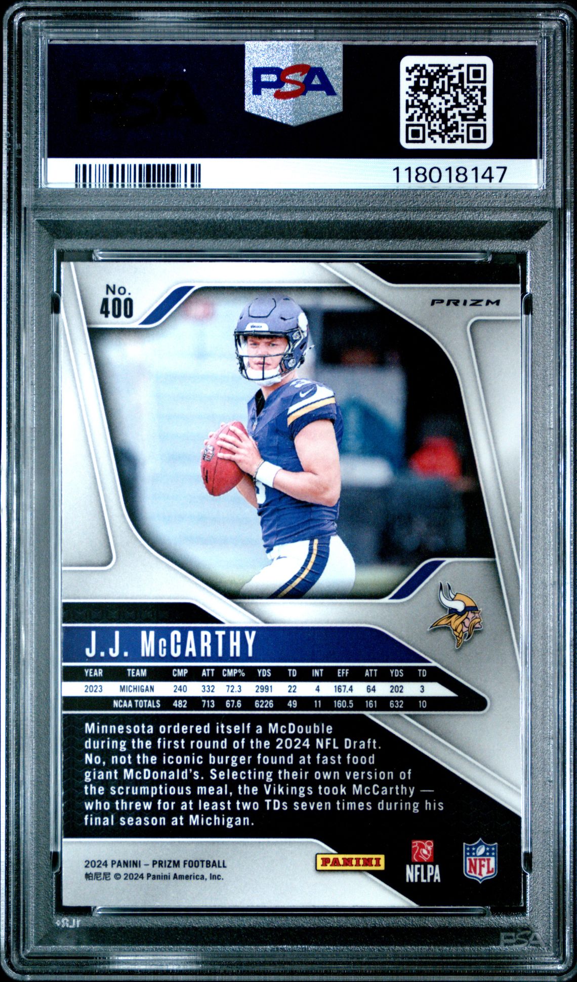 2024 Panini Prizm Jj Mccarthy #400 (Lazer Prizm) Nm-Mt 8 back