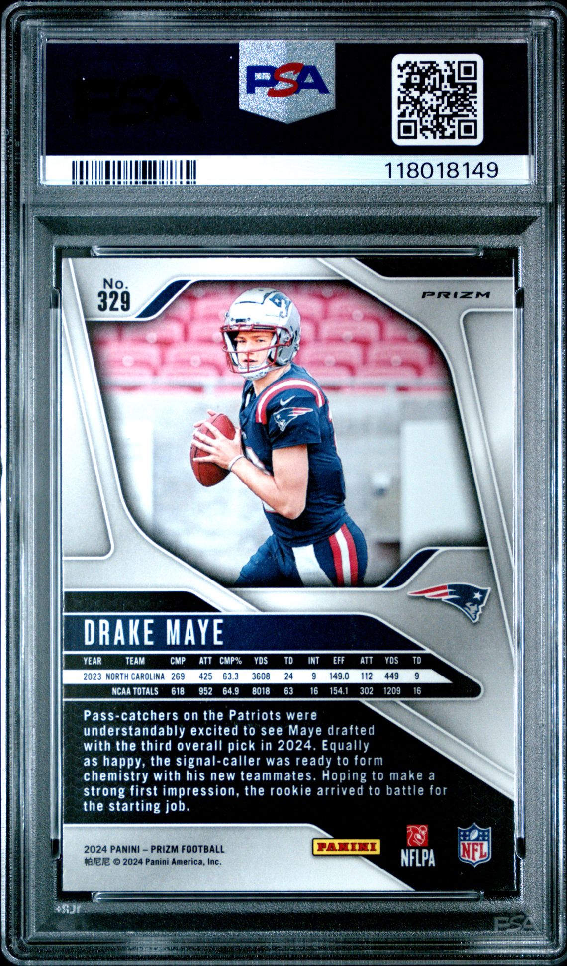 2024 Panini Prizm Drake Maye #329 (Lazer Prizm) Mint 9 back