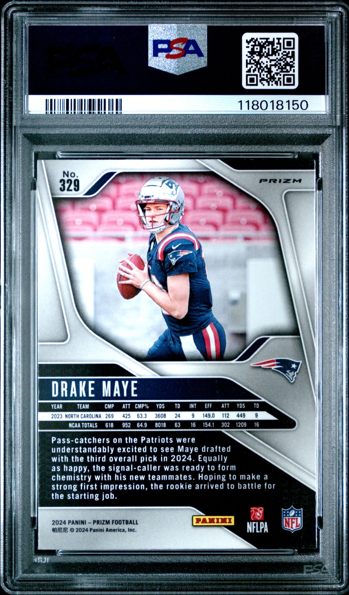 2024 Panini Prizm Drake Maye #329 (Lazer Prizm) Mint 9 back