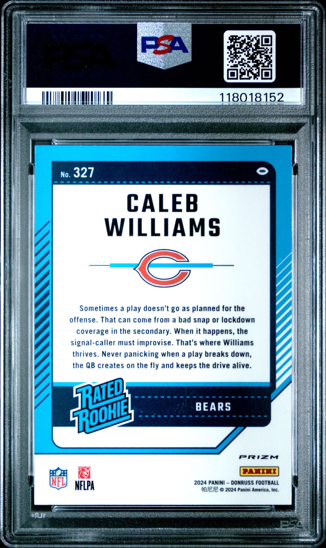 2024 Panini Donruss Caleb Williams #327 (Optic Preview-Red Pandora) Gem Mt 10 back