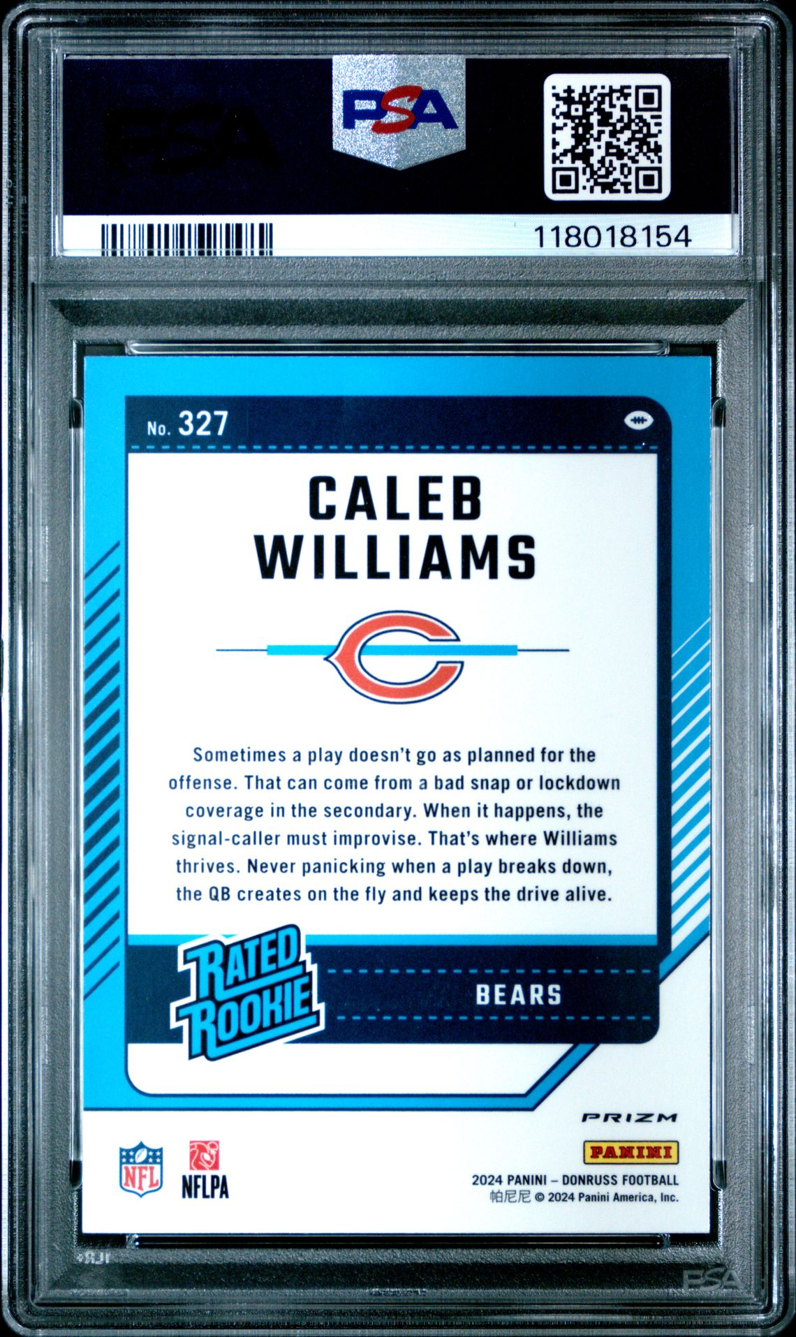 2024 Panini Donruss Caleb Williams #327 (Optic Preview-Red & Green) Gem Mt 10 back