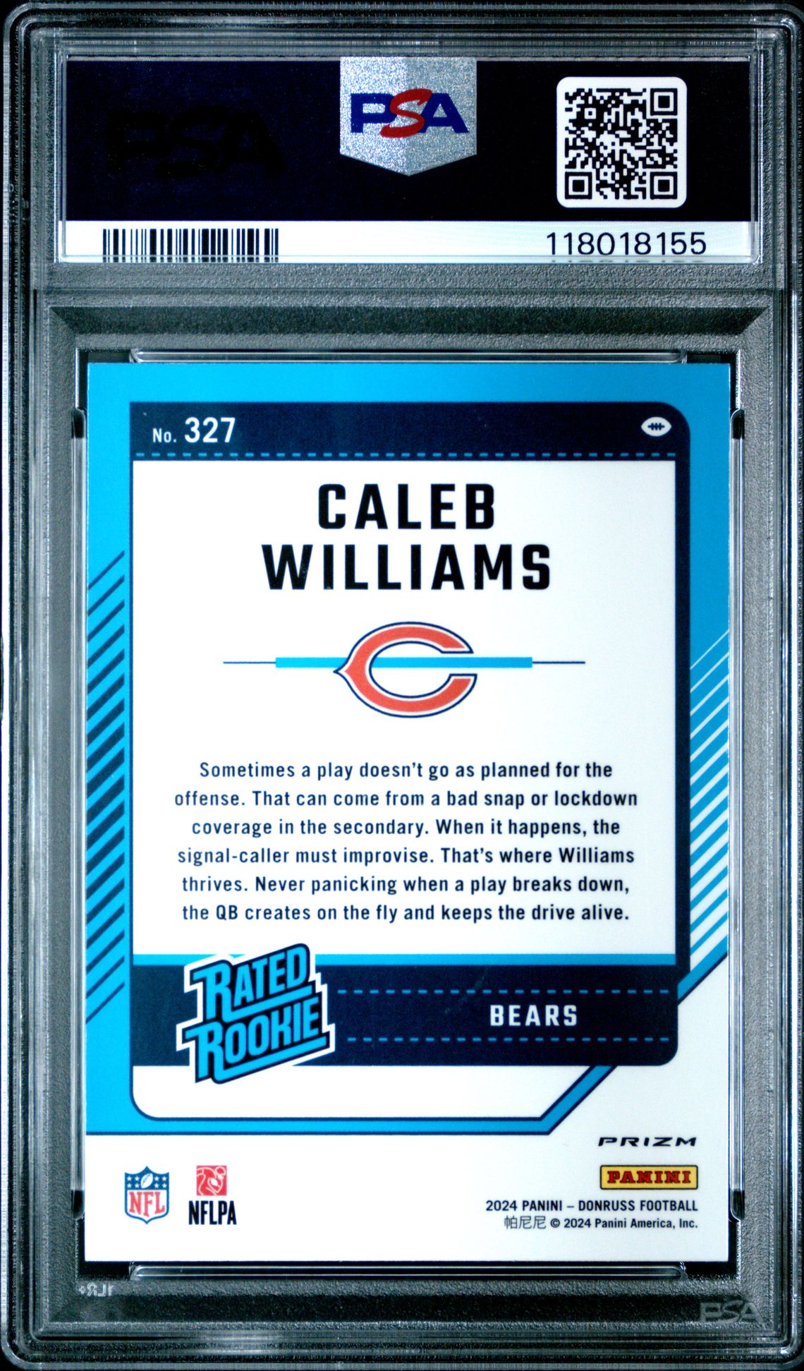 2024 Panini Donruss Caleb Williams #327 (Optic Preview-Red & Green) Mint 9 back