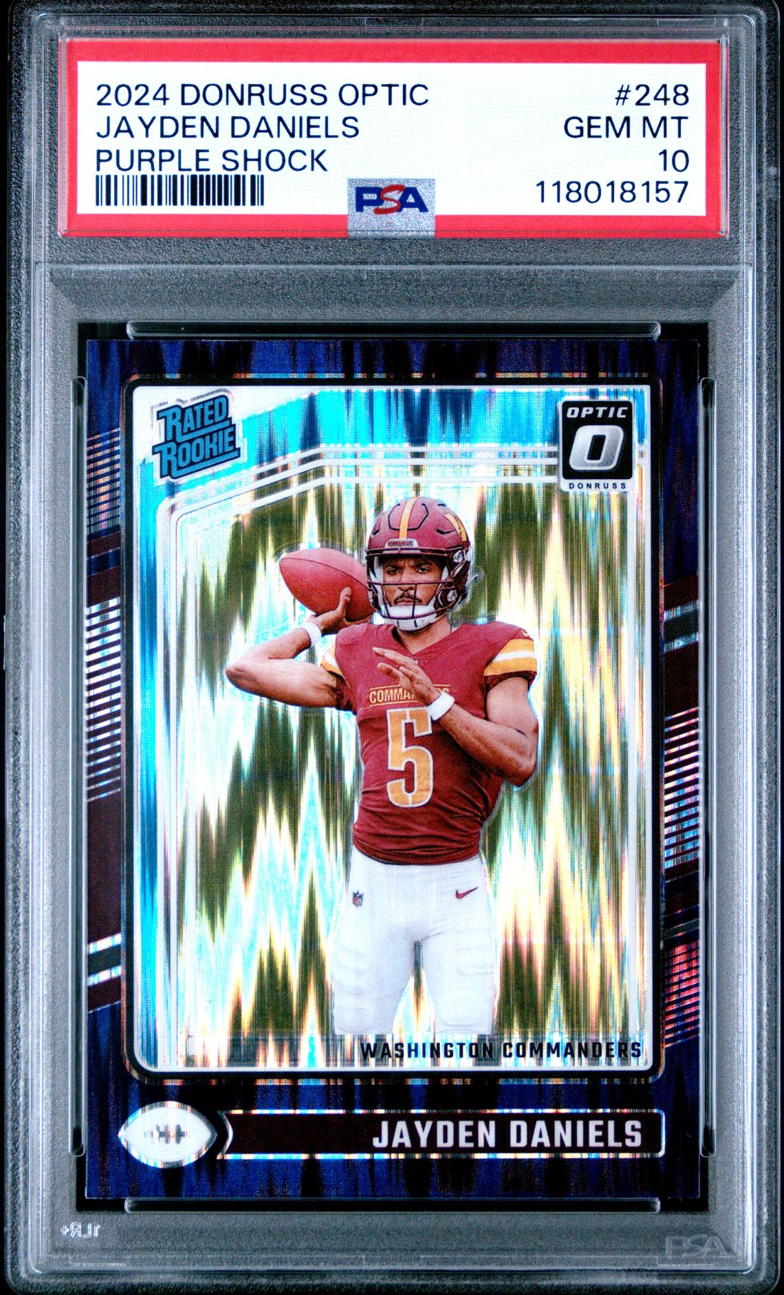 2024 Panini Donruss Optic Jayden Daniels #248 (Purple Shock) Gem Mt 10 front