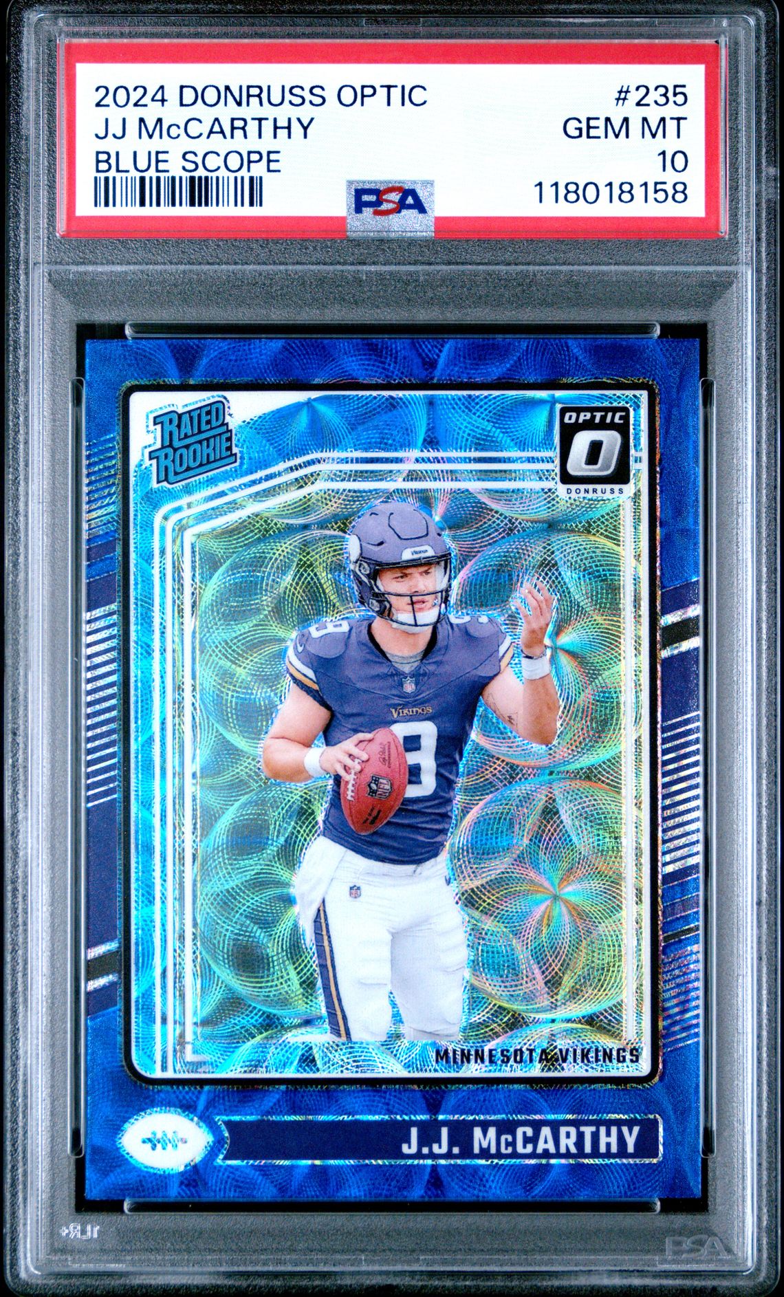 2024 Panini Donruss Optic Jj Mccarthy #235 (Blue Scope) Gem Mt 10 front