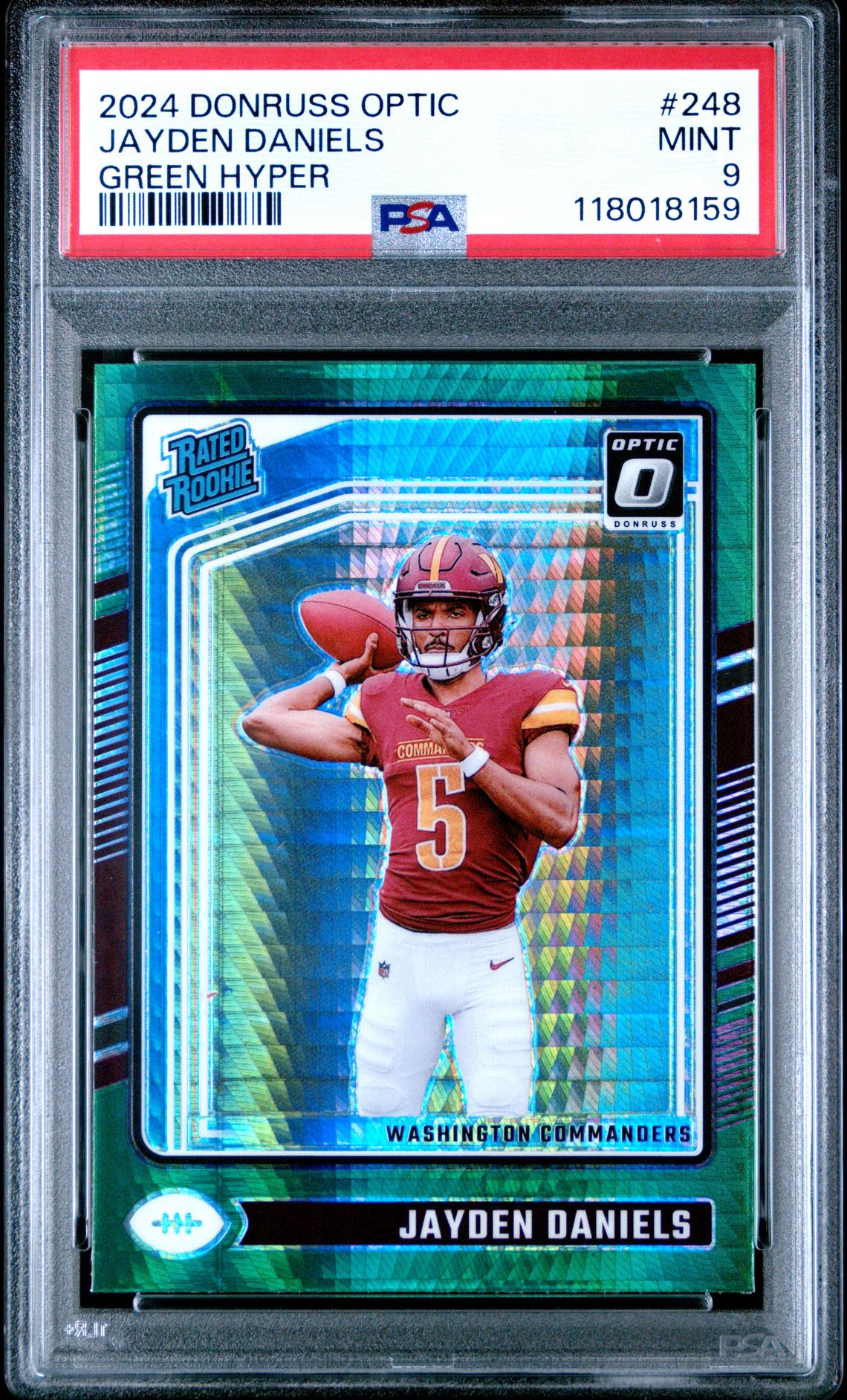 2024 Panini Donruss Optic Jayden Daniels #248 (Green Hyper) Mint 9 front