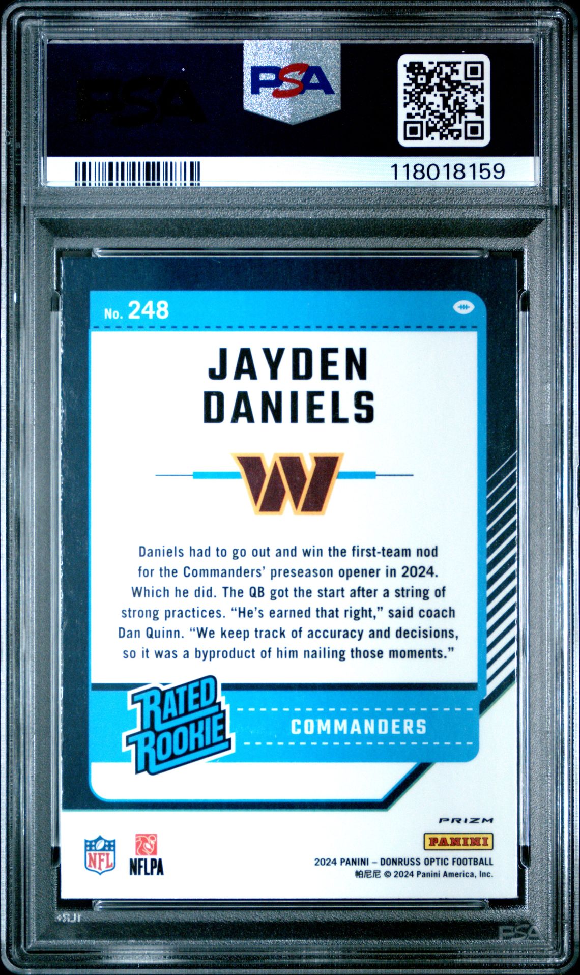 2024 Panini Donruss Optic Jayden Daniels #248 (Green Hyper) Mint 9 back