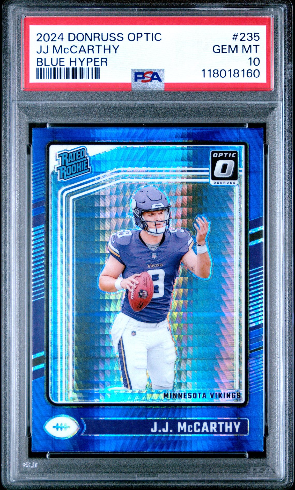 2024 Panini Donruss Optic Jj Mccarthy #235 (Blue Hyper) Gem Mt 10 front