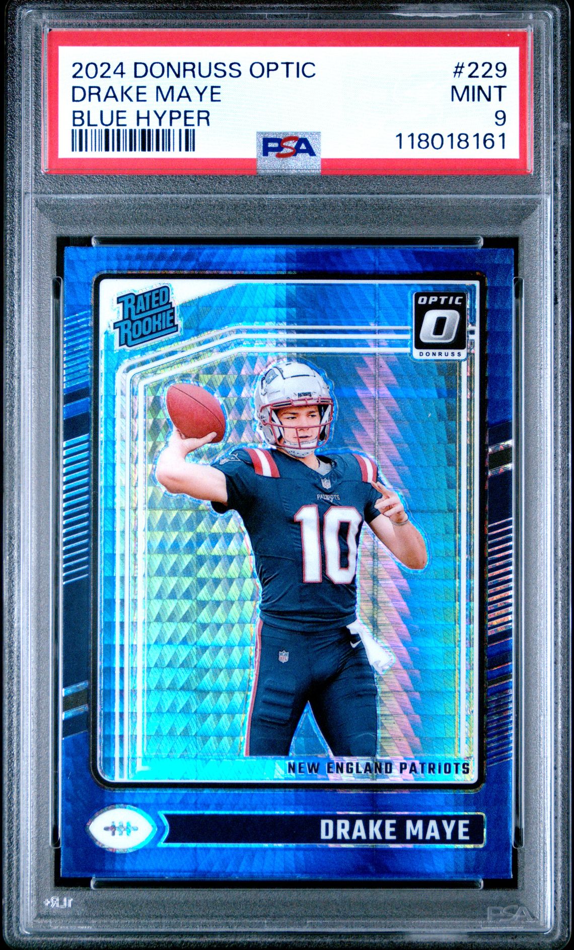 2024 Panini Donruss Optic Drake Maye #229 (Blue Hyper) Mint 9 front