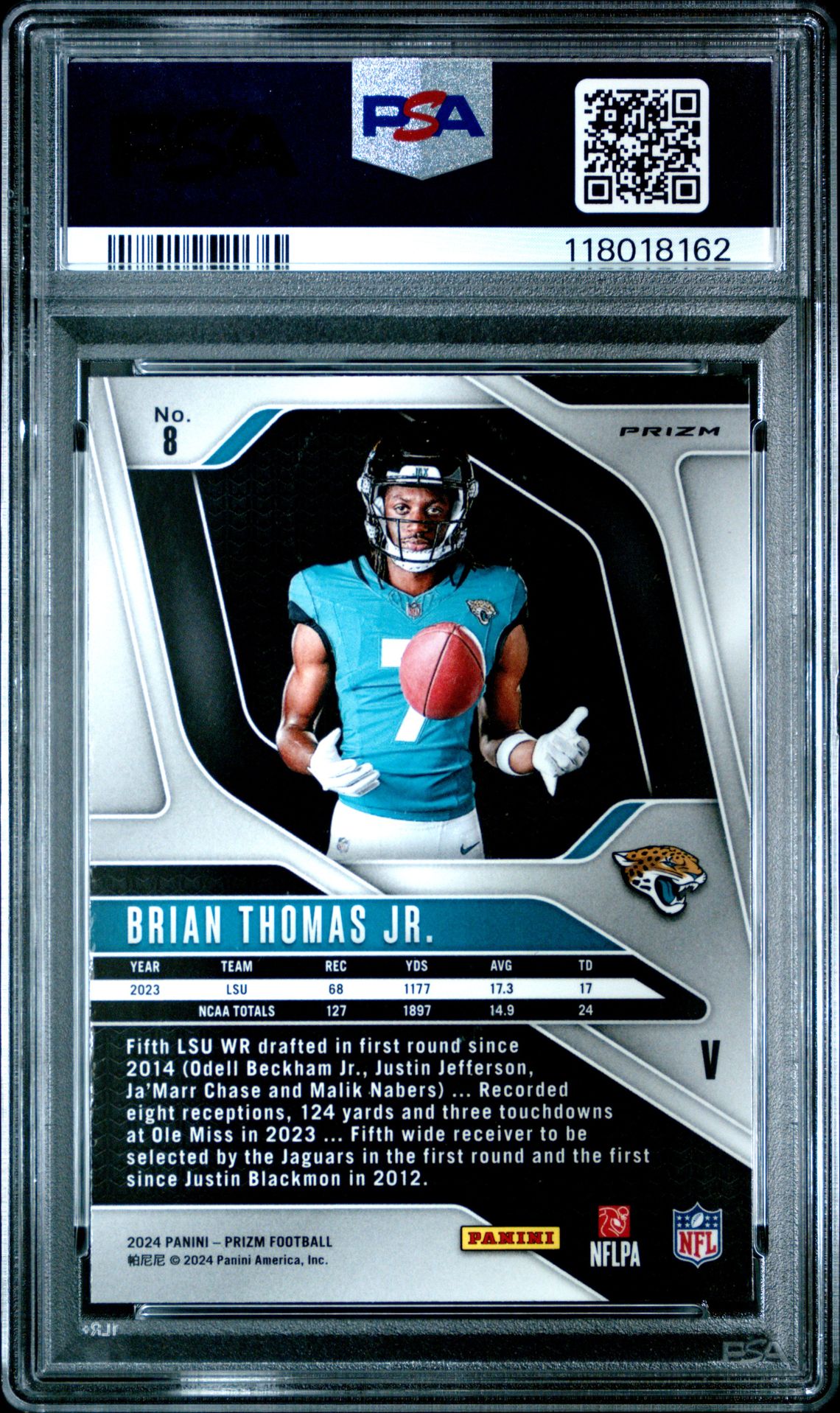 2024 Panini Prizm Rookie Variation Brian Thomas Jr. #8 Gem Mt 10 back