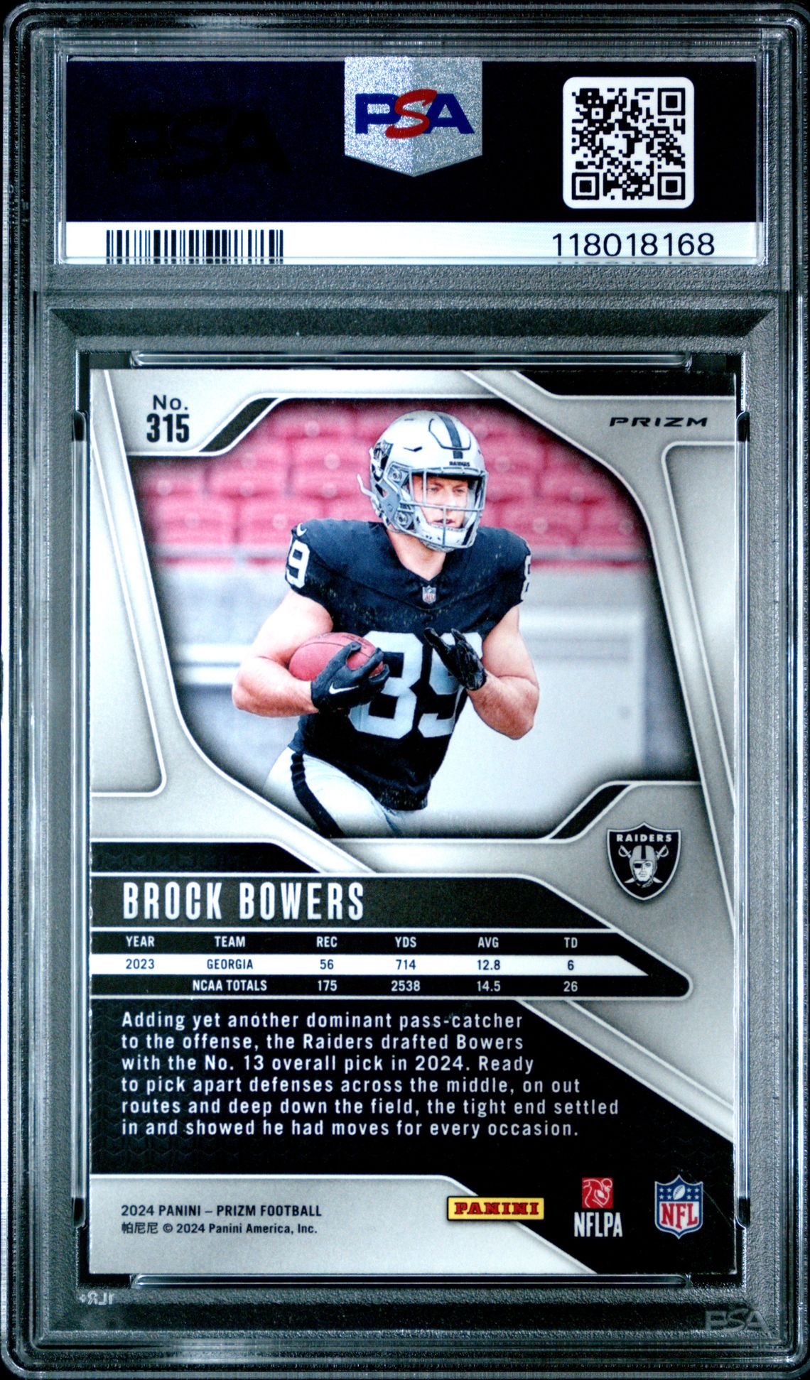 2024 Panini Prizm Brock Bowers #315 (Silver Prizm) Nm-Mt 8 back