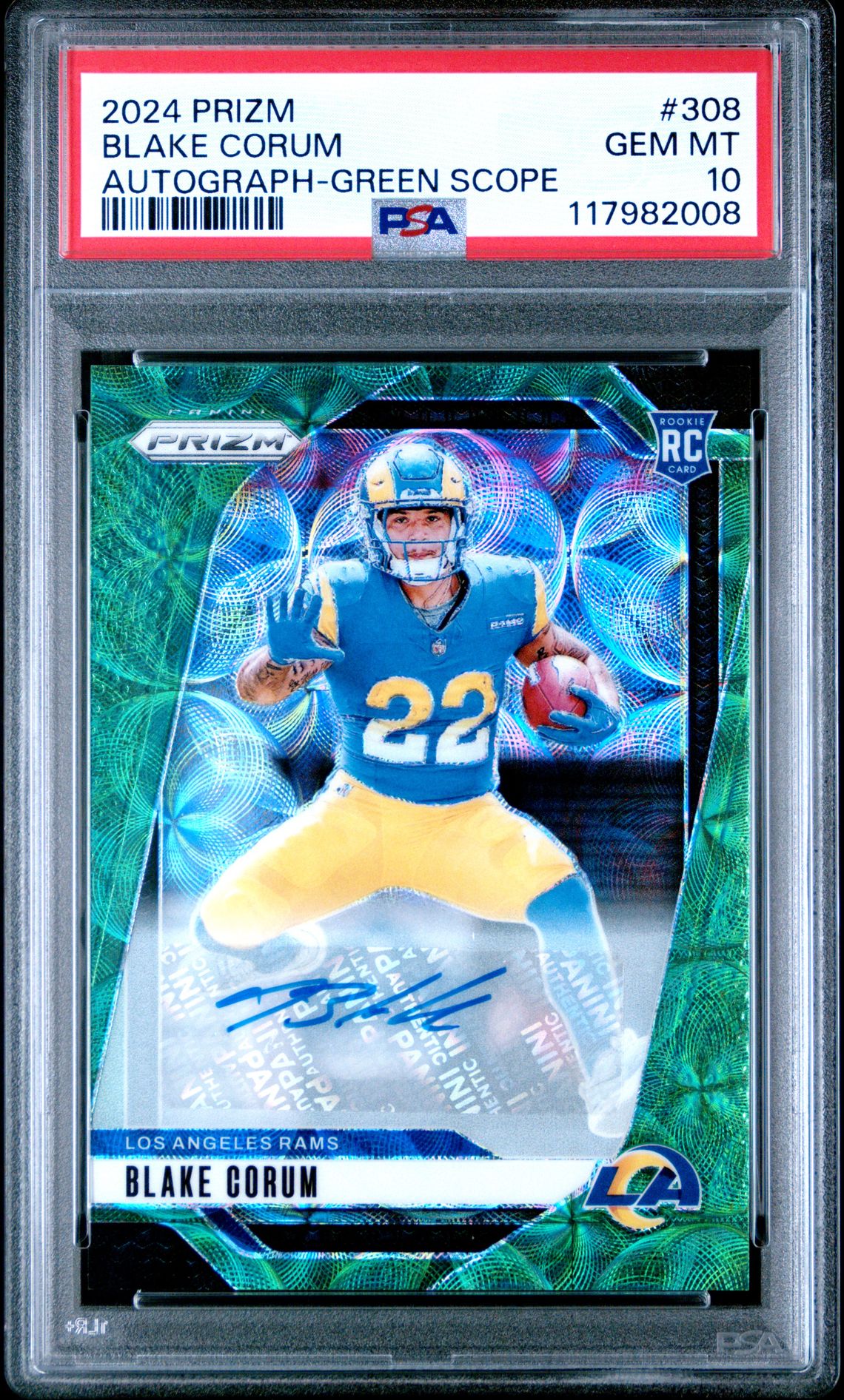 2024 Panini Prizm Blake Corum #308 (Autograph-Green Scope) Gem Mt 10 front