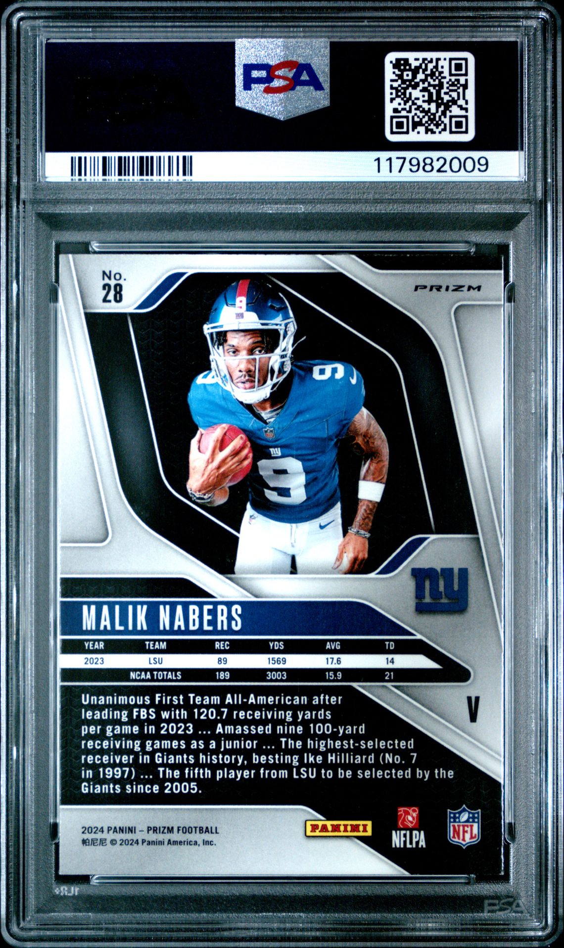 2024 Panini Prizm Rookie Variation Malik Nabers #28 (Rookie Variation-No Huddle) Gem Mt 10 back