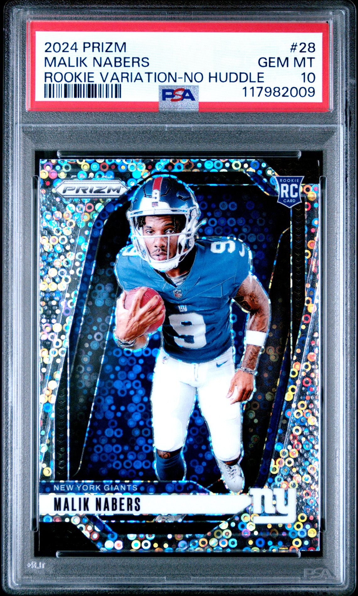 2024 Panini Prizm Rookie Variation Malik Nabers #28 (Rookie Variation-No Huddle) Gem Mt 10 front