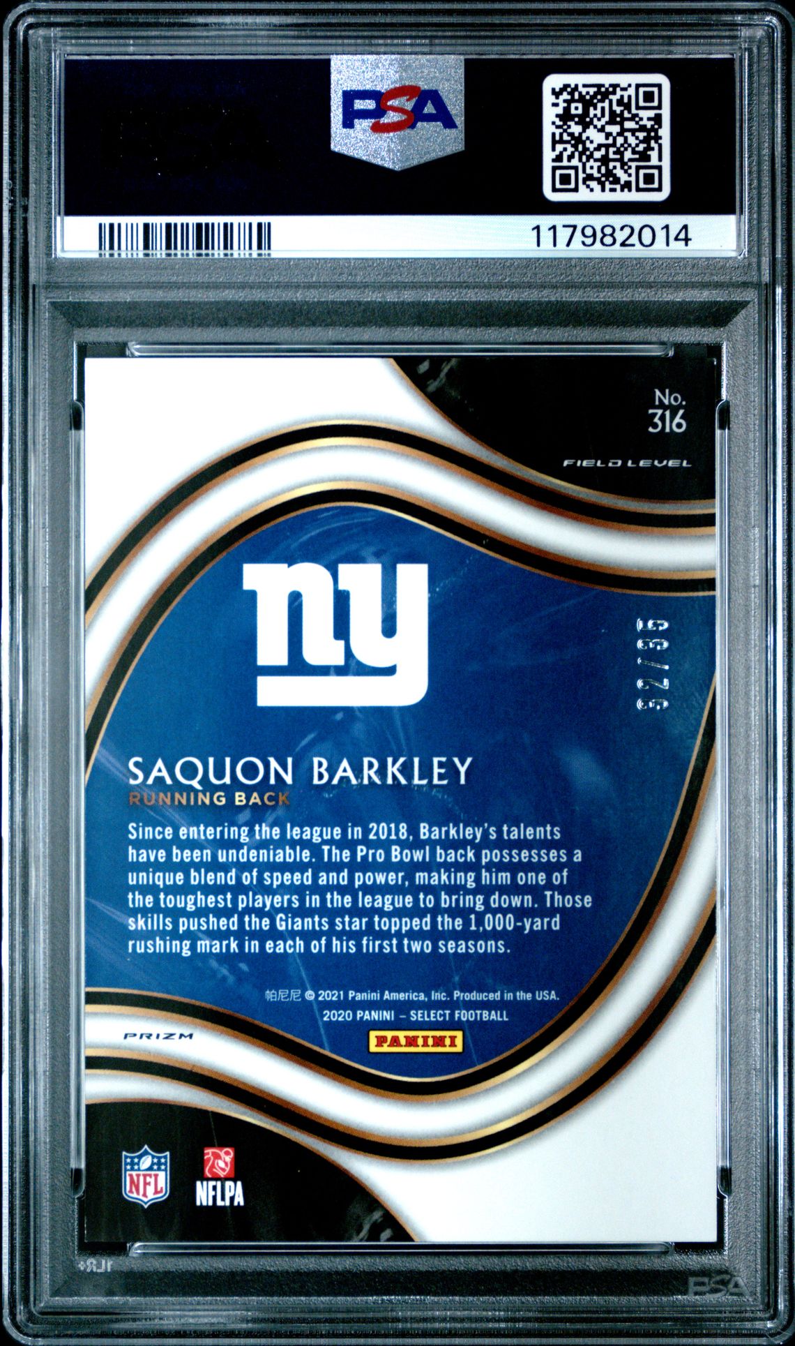 2020 Panini Select Saquon Barkley #316 (White Prizm) Mint 9 back