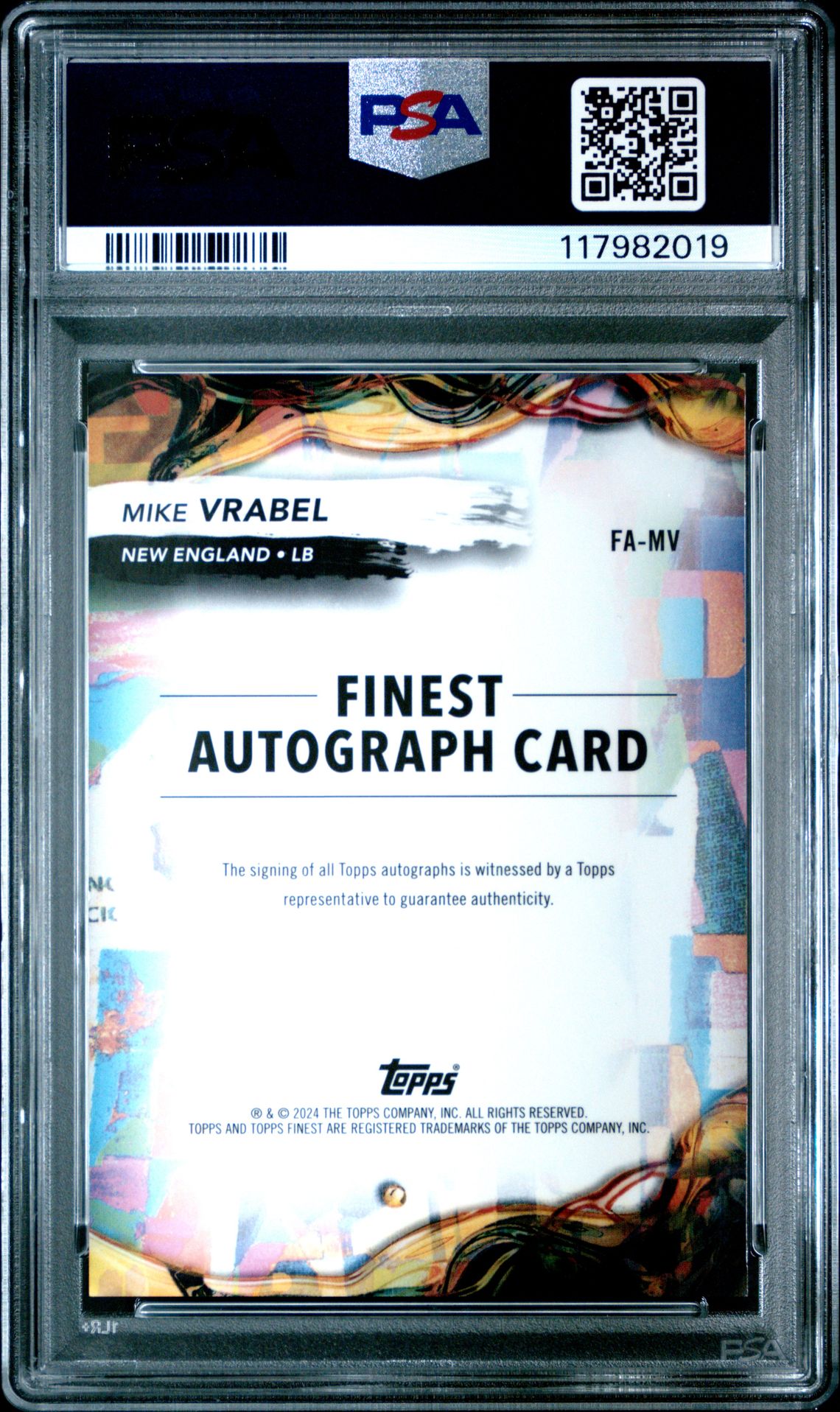 2024 Topps Finest Finest Autographs Mike Vrabel #Famv (Finest Auto-Gold Geometric) Gem Mt 10 back