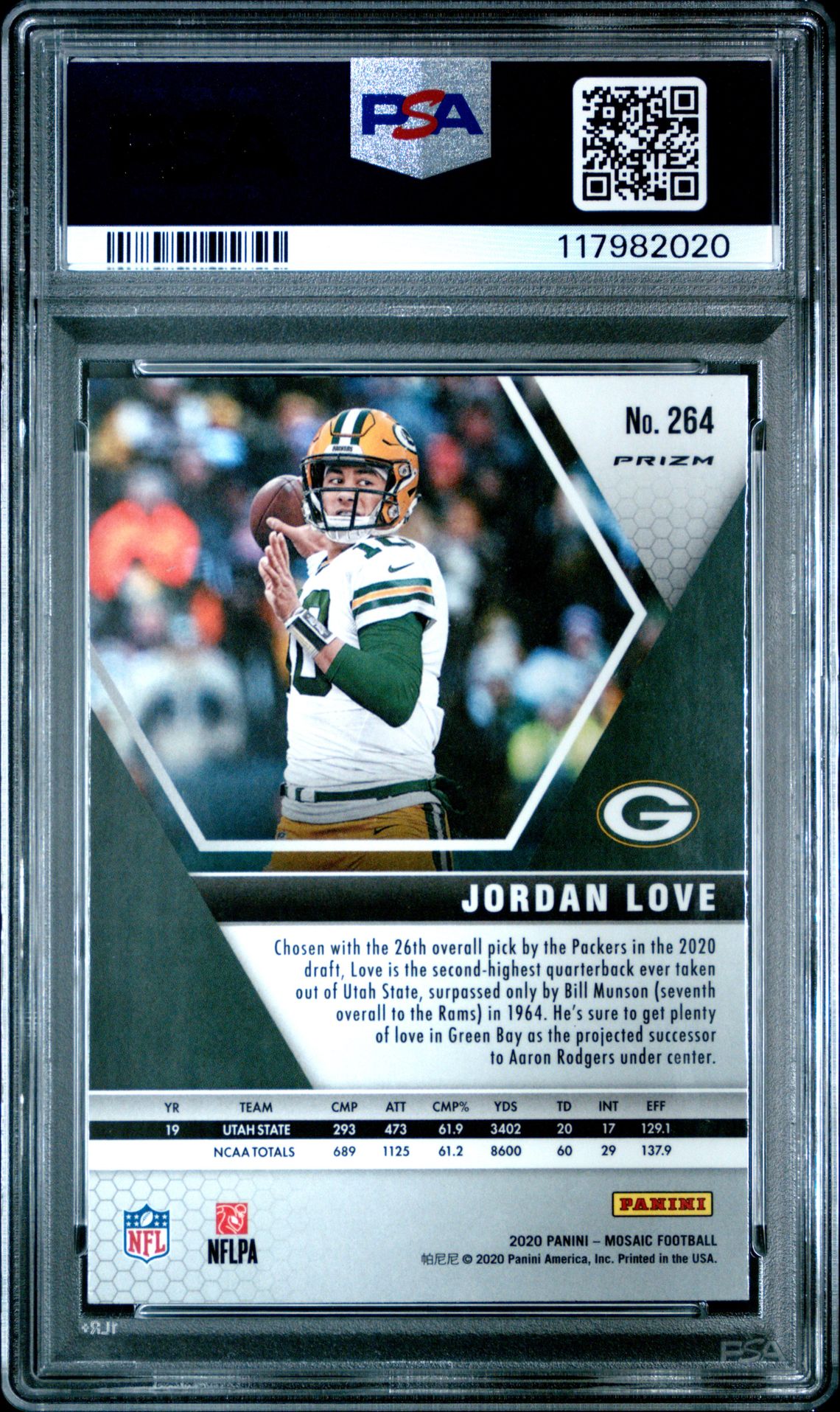 2020 Panini Mosaic Jordan Love #264 (Reactive Blue) Gem Mt 10 back