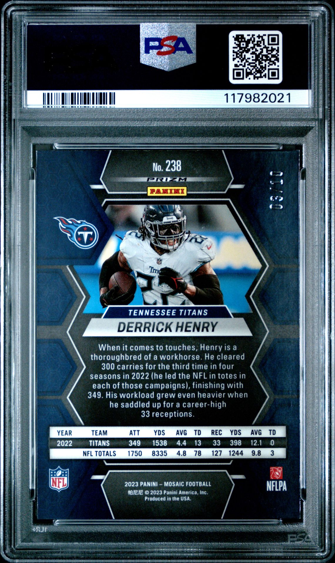 2023 Panini Mosaic Derrick Henry #238 (Gold No Huddle) Mint 9 back