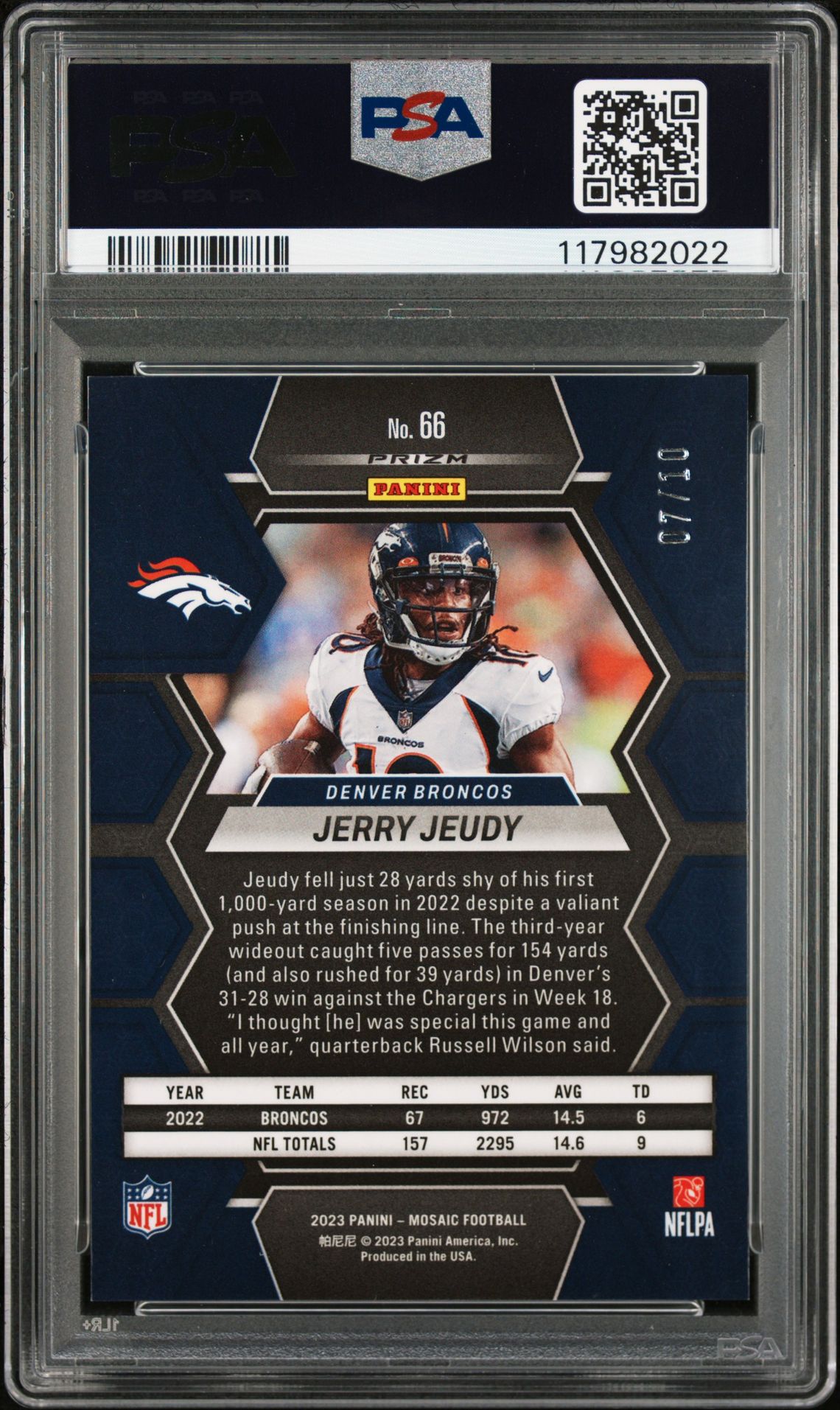 2023 Panini Mosaic Jerry Jeudy #66 (Gold) Mint 9 back