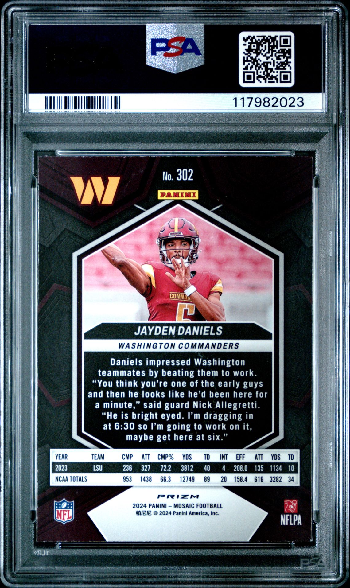 2024 Panini Mosaic Jayden Daniels #302 (Reactive Blue) Mint 9 back