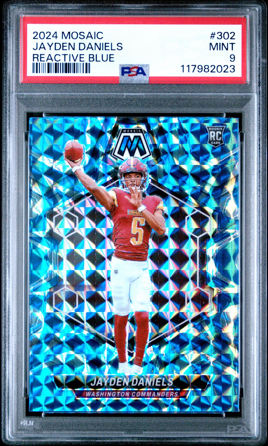2024 Panini Mosaic Jayden Daniels #302 (Reactive Blue) Mint 9 front