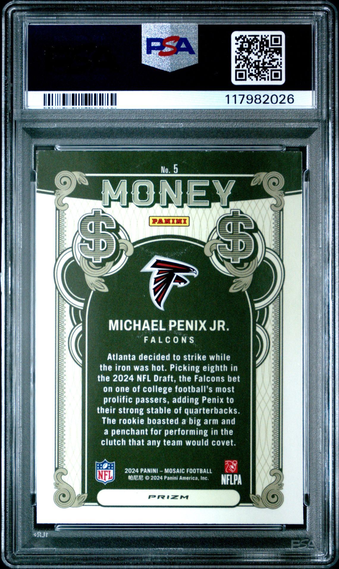 2024 Panini Mosaic Money Michael Penix Jr. #5 Mint 9 back