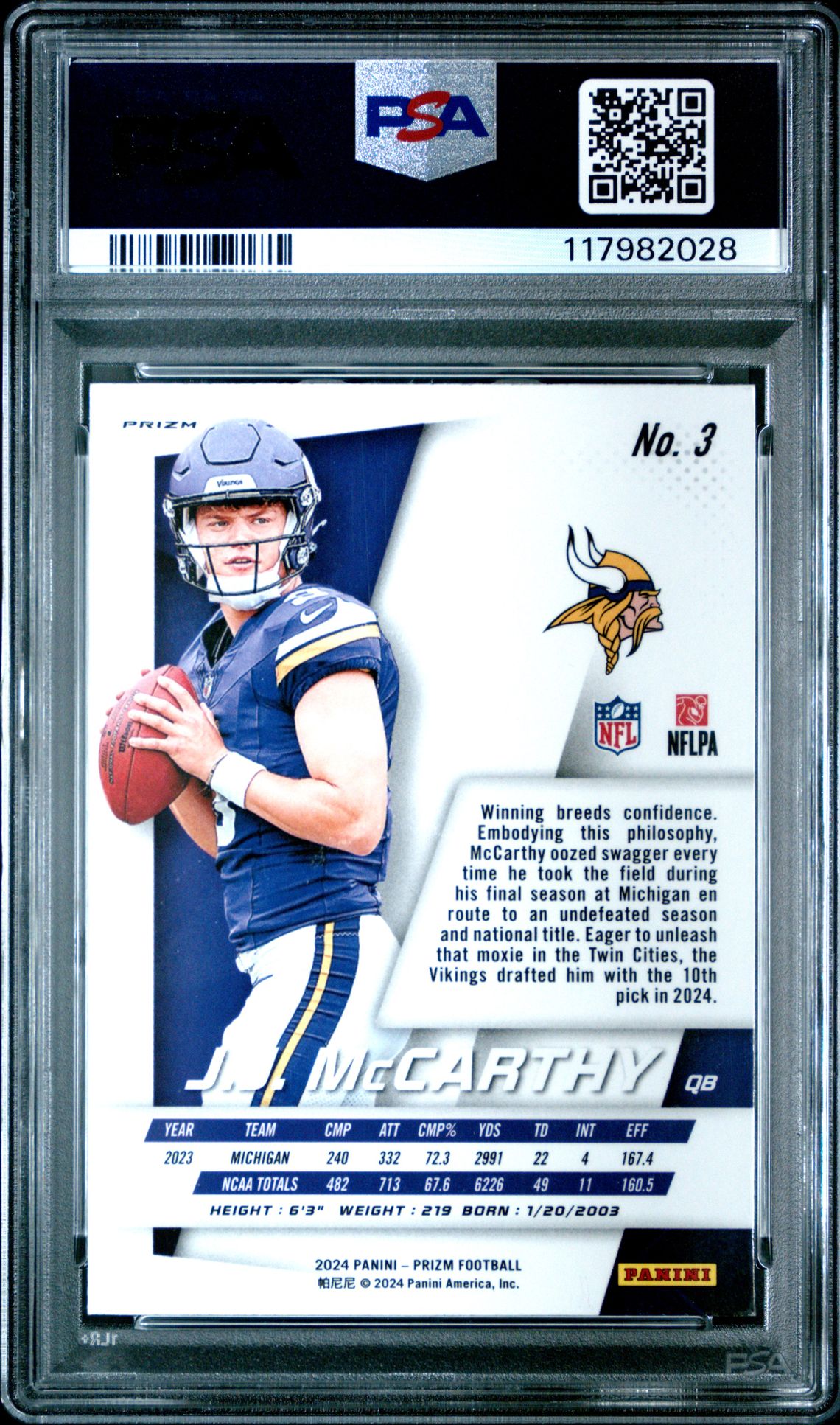 2024 Panini Prizm Prizm Flashback Rookie Jj Mccarthy #3 Mint 9 back