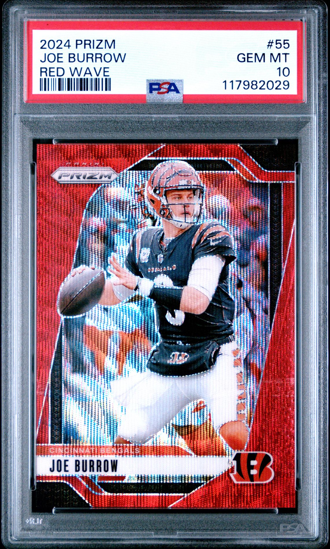2024 Panini Prizm Joe Burrow #55 (Red Wave) Gem Mt 10 front