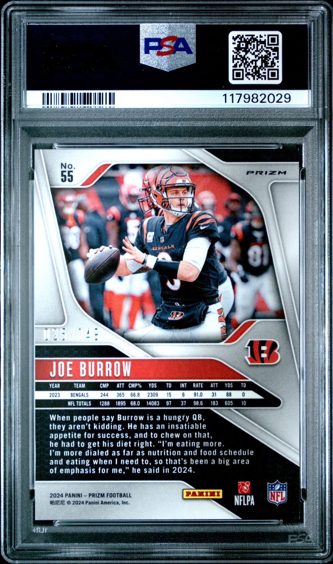 2024 Panini Prizm Joe Burrow #55 (Red Wave) Gem Mt 10 back