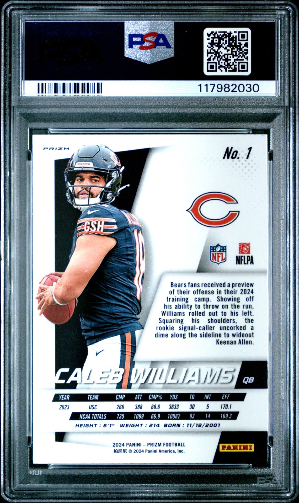 2024 Panini Prizm Prizm Flashback Rookie Caleb Williams #1 Gem Mt 10 back