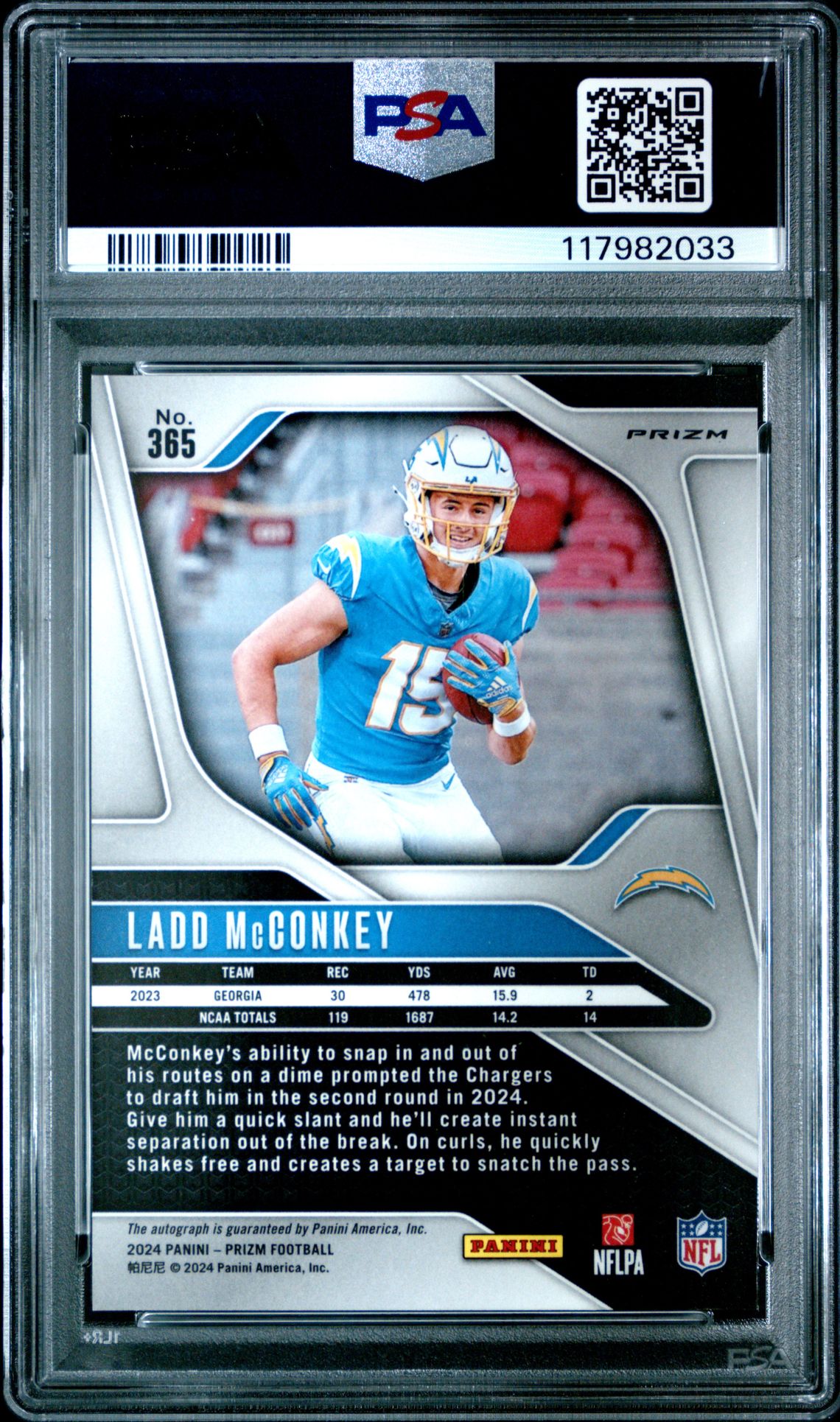 2024 Panini Prizm Ladd Mcconkey #365 (Autograph-No Huddle) Gem Mt 10 back