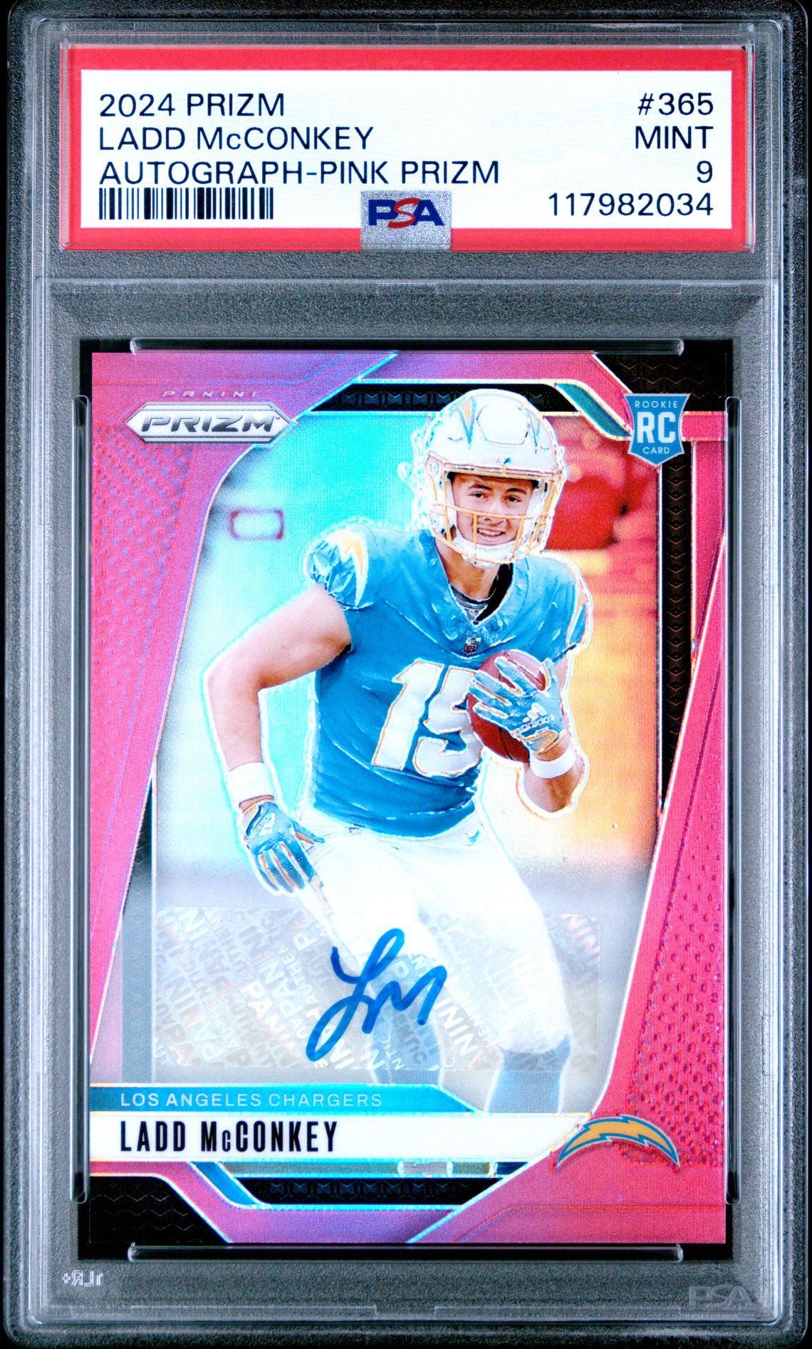 2024 Panini Prizm Ladd Mcconkey #365 (Autograph-Pink Prizm) Mint 9 front