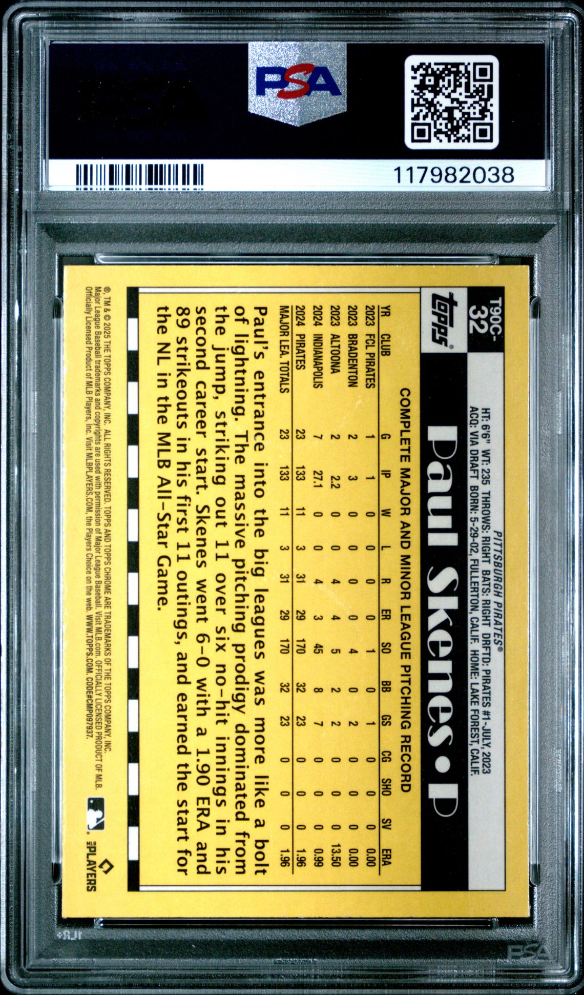 2025 Topps Silver Pack 1990 Chrome Promo Paul Skenes #32 (Aqua) Gem Mt 10 back