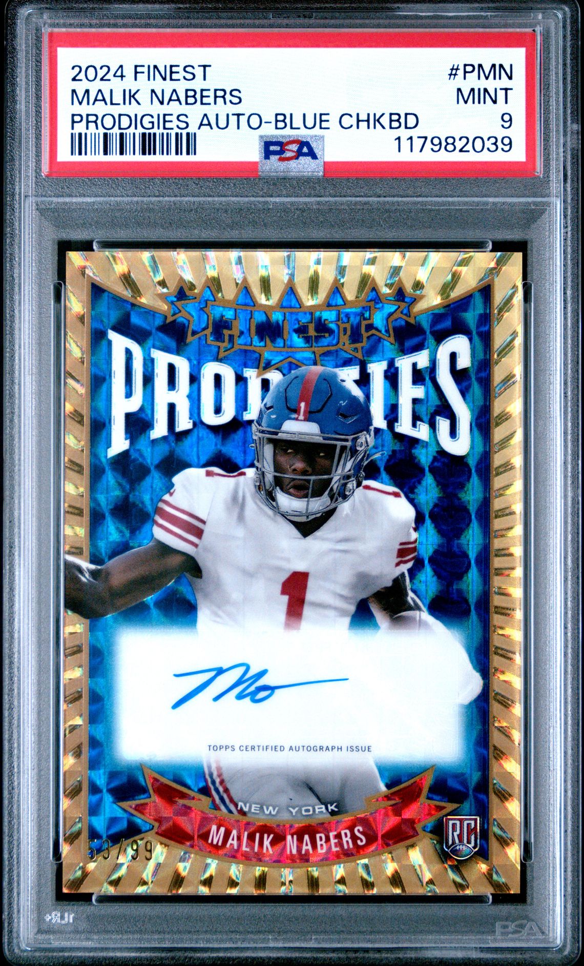 2024 Topps Finest Prodigies Autographs Malik Nabers #Pmn (Prodigies Auto-Blue Chkbd) Mint 9 front