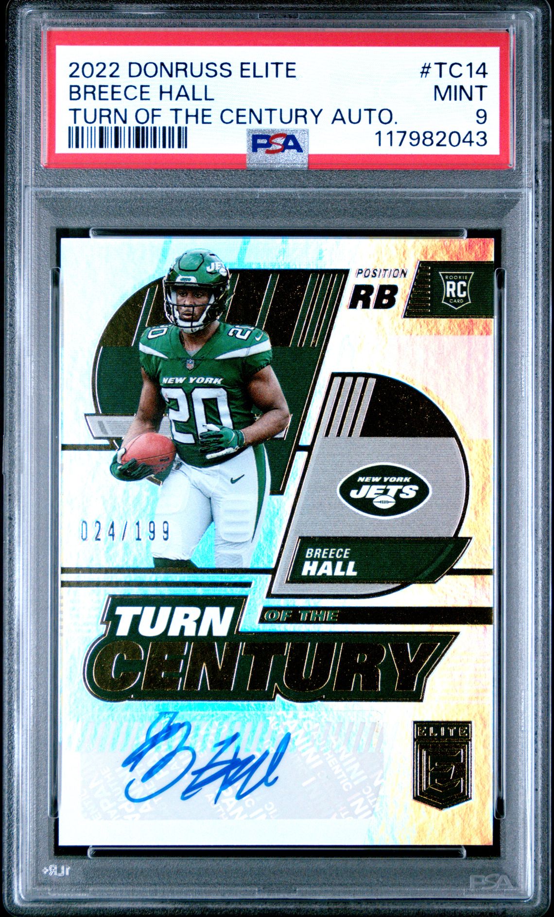 2022 Panini Donruss Elite Turn Of The Century Autographs Breece Hall #Tc14 (Turn Of The Century Auto.) Mint 9 front