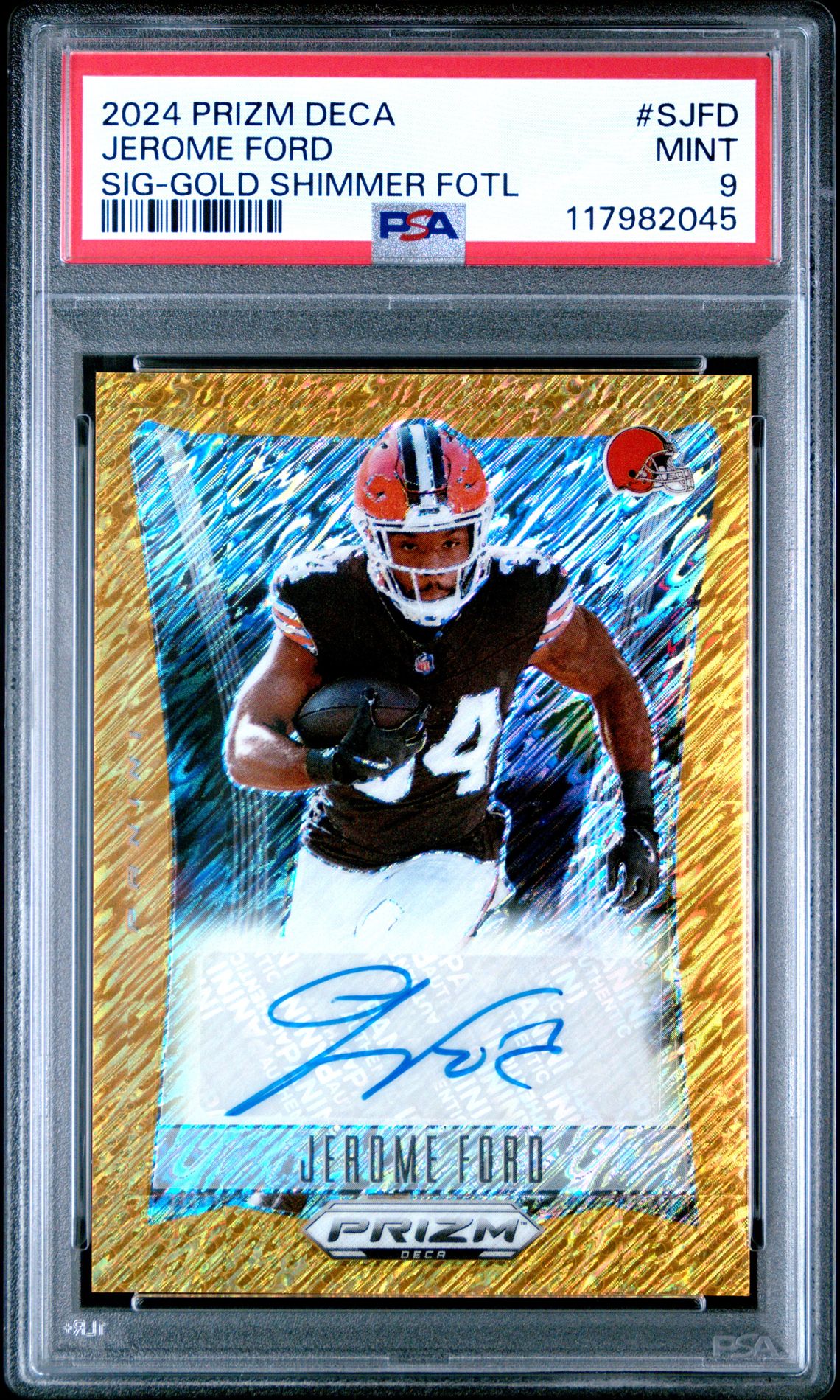 2024 Panini Prizm Deca Signatures Jerome Ford #Sjfd (Sig-Gold Shimmer Fotl) Mint 9 front