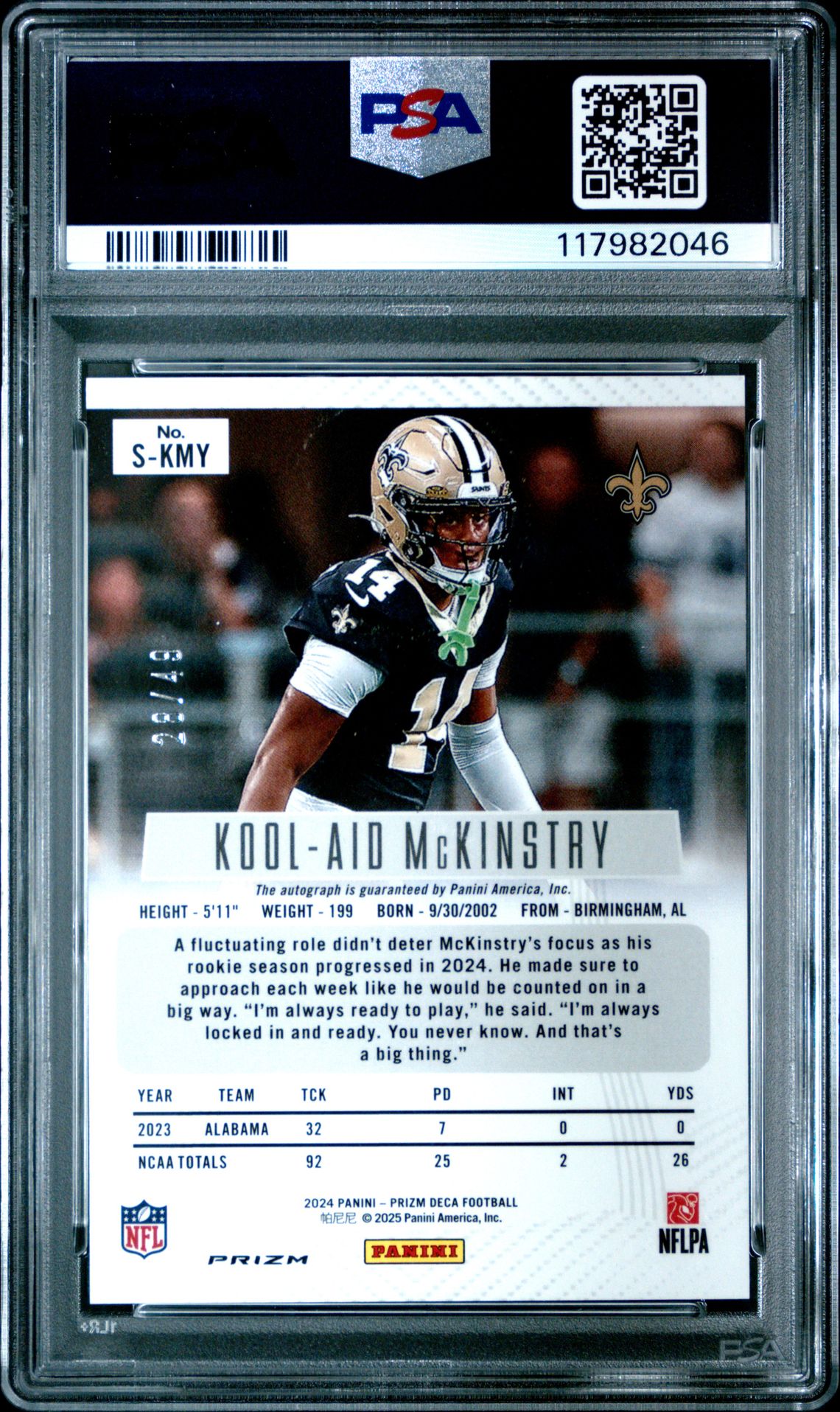 2024 Panini Prizm Deca Signatures Kool-Aid Mckinstry #Skmy (Signature-Blue Prizm) Gem Mt 10 back
