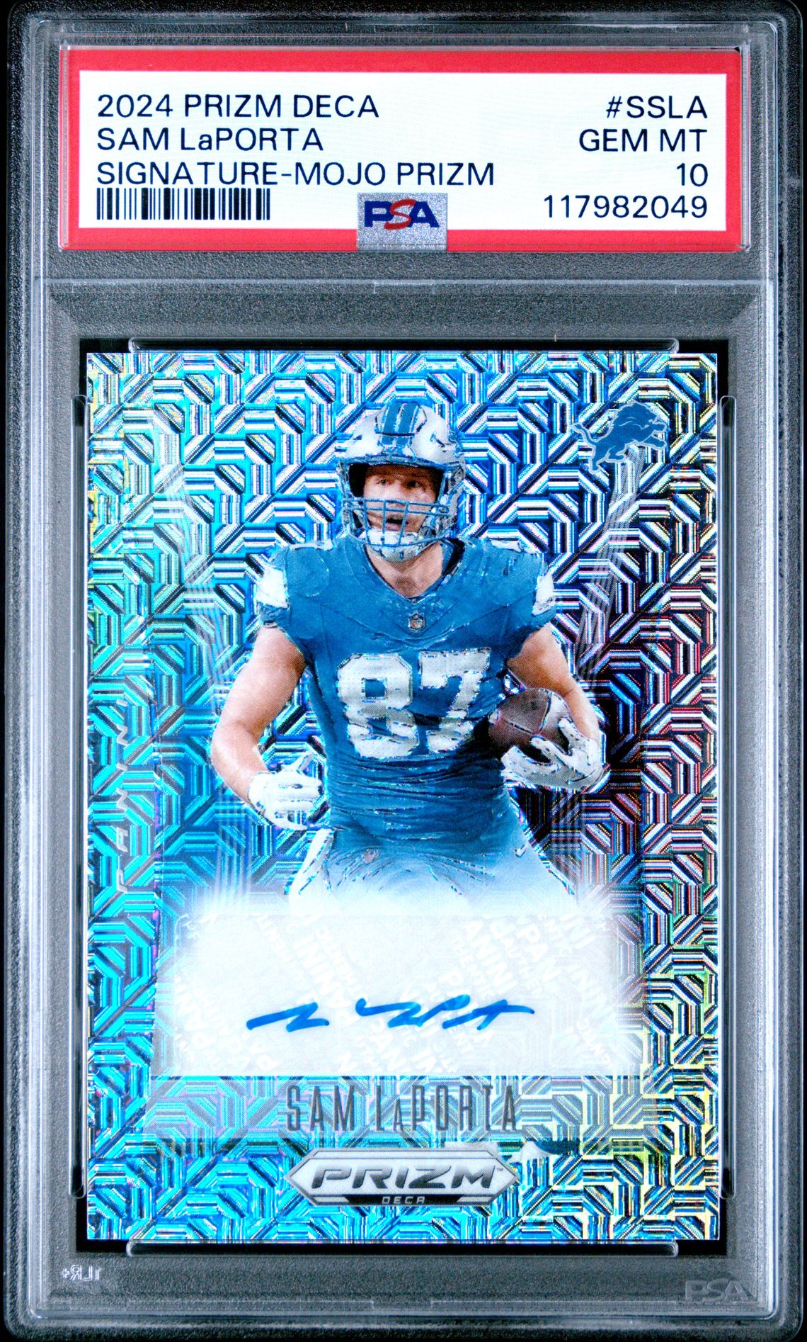 2024 Panini Prizm Deca Signatures Sam Laporta #Ssla (Signature-Mojo Prizm) Gem Mt 10 front