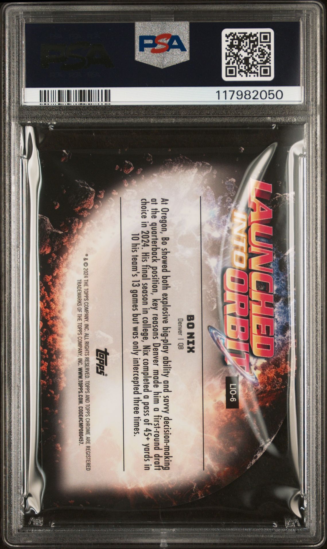 2024 Topps Cosmic Chrome Launched Into Orbit Bo Nix #Lio6 Gem Mt 10 back