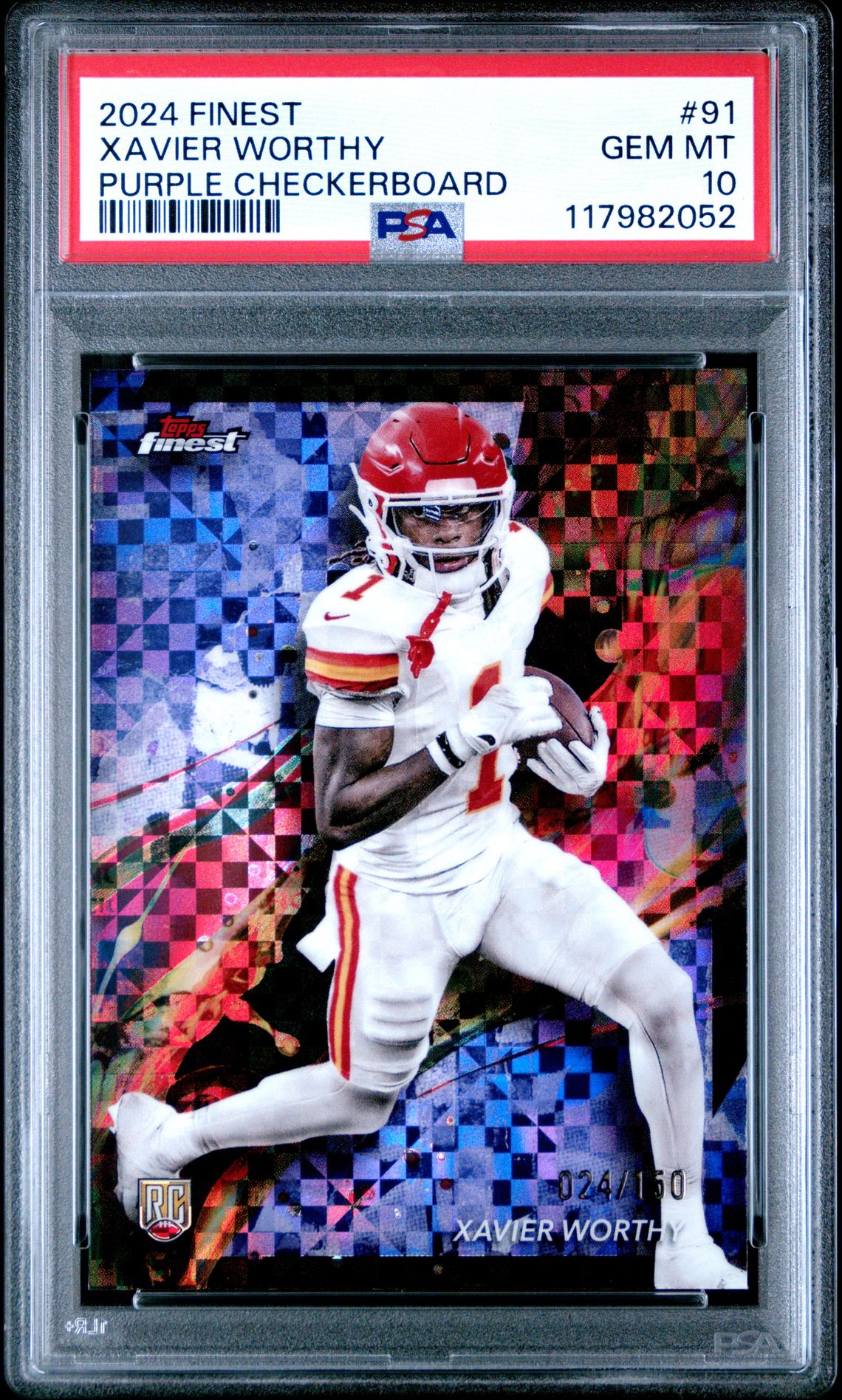 2024 Topps Finest Xavier Worthy #91 (Purple Checkerboard) Gem Mt 10 front
