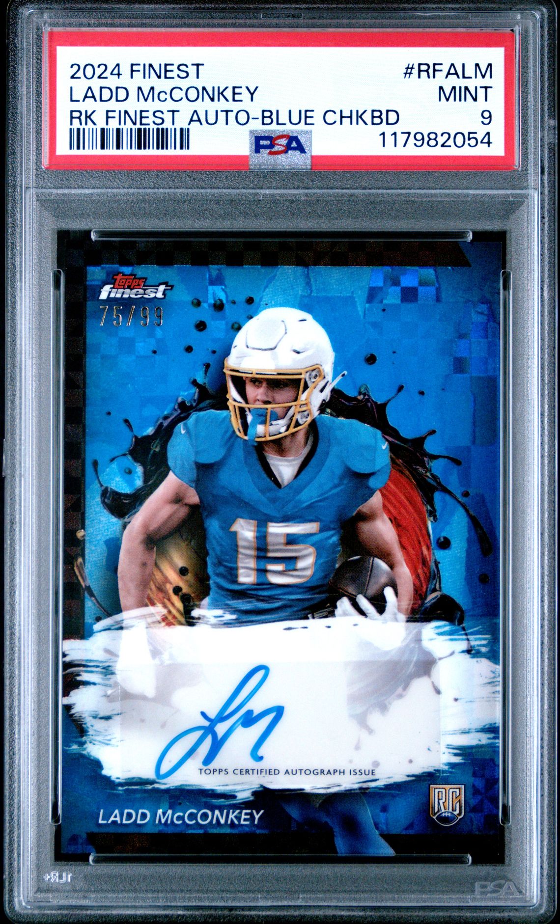 2024 Topps Finest Rookie Finest Autographs Ladd Mcconkey #Rfalm (Rk Finest Auto-Blue Chkbd) Mint 9 front