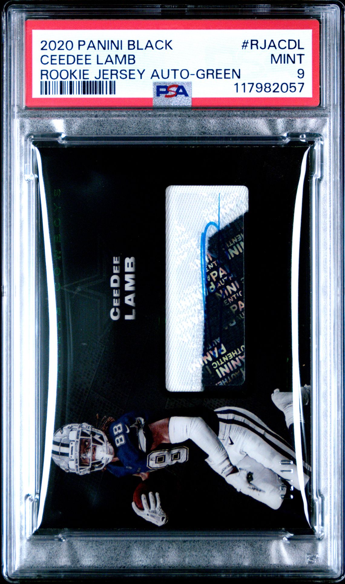 2020 Panini Black Rookie Jersey Autographs Ceedee Lamb #Rjacdl (Rookie Jersey Auto-Green) Mint 9 front