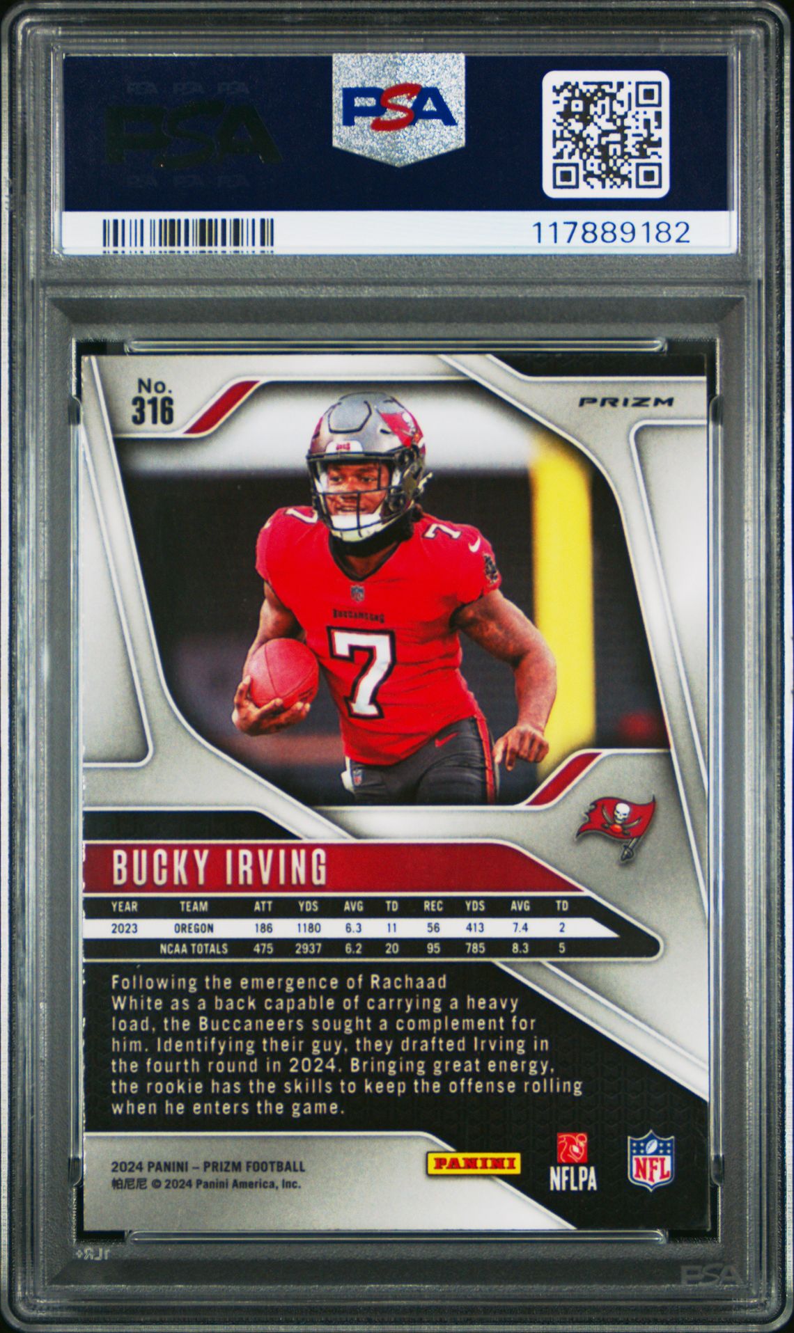 2024 Panini Prizm Bucky Irving #316 (Neon Green Pulsar) Mint 9 back