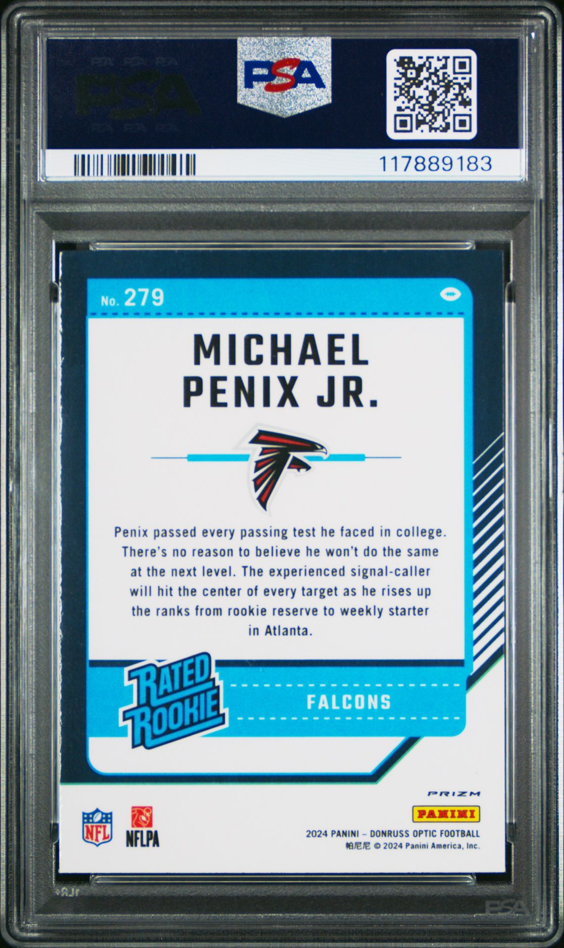 2024 Panini Donruss Optic Michael Penix Jr. #279 (Blue Hyper) Gem Mt 10 back