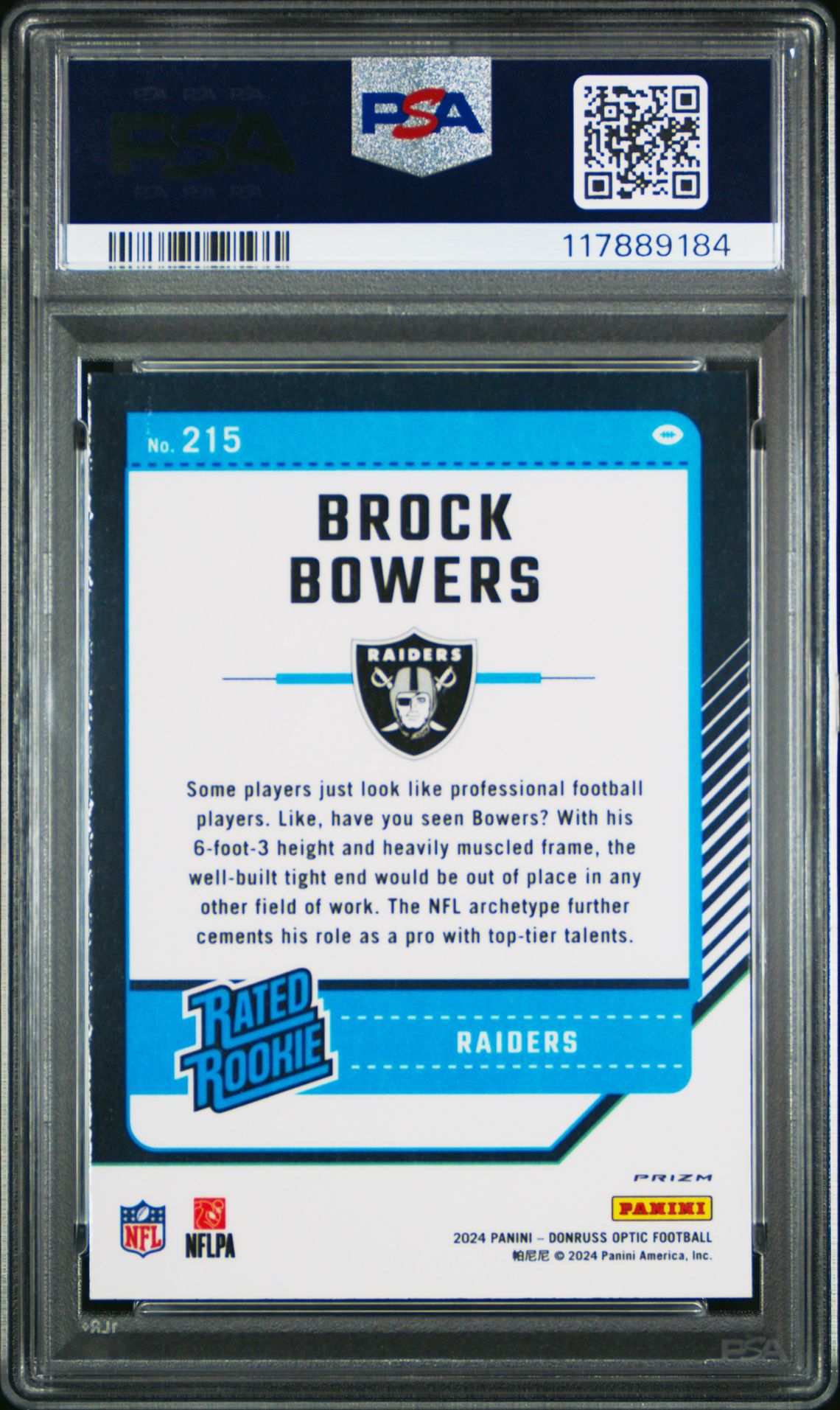 2024 Panini Donruss Optic Brock Bowers #215 (Purple Shock) Mint 9 back