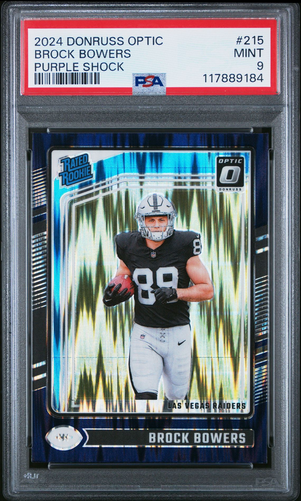 2024 Panini Donruss Optic Brock Bowers #215 (Purple Shock) Mint 9 front