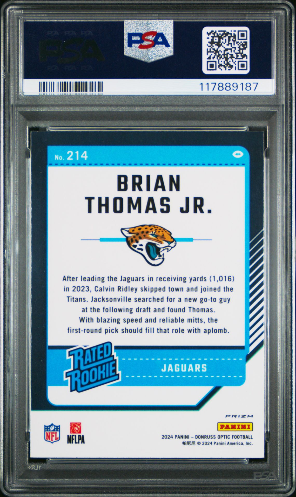 2024 Panini Donruss Optic Brian Thomas Jr. #214 (Pink) Mint 9 back