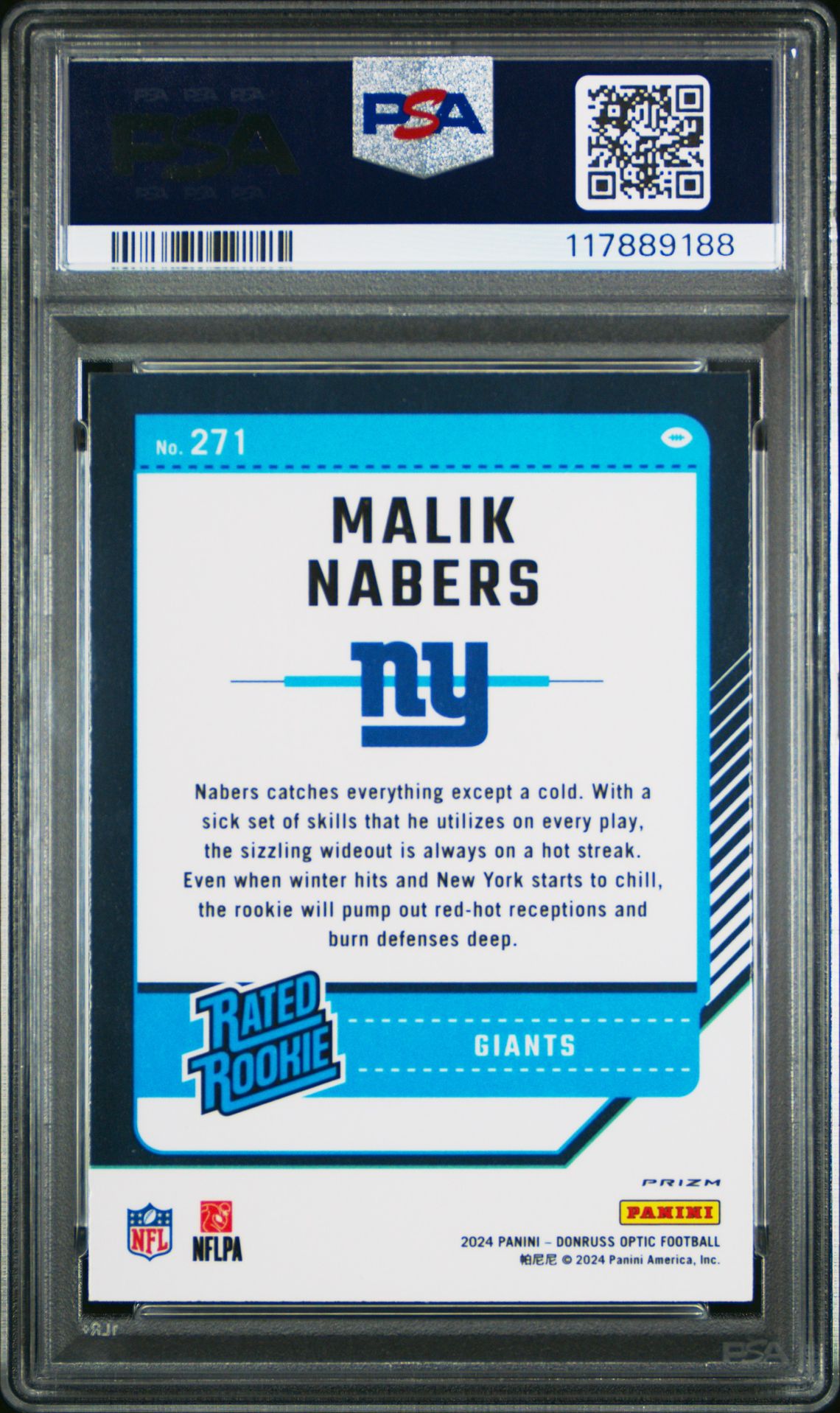 2024 Panini Donruss Optic Malik Nabers #271 (Pink) Mint 9 back
