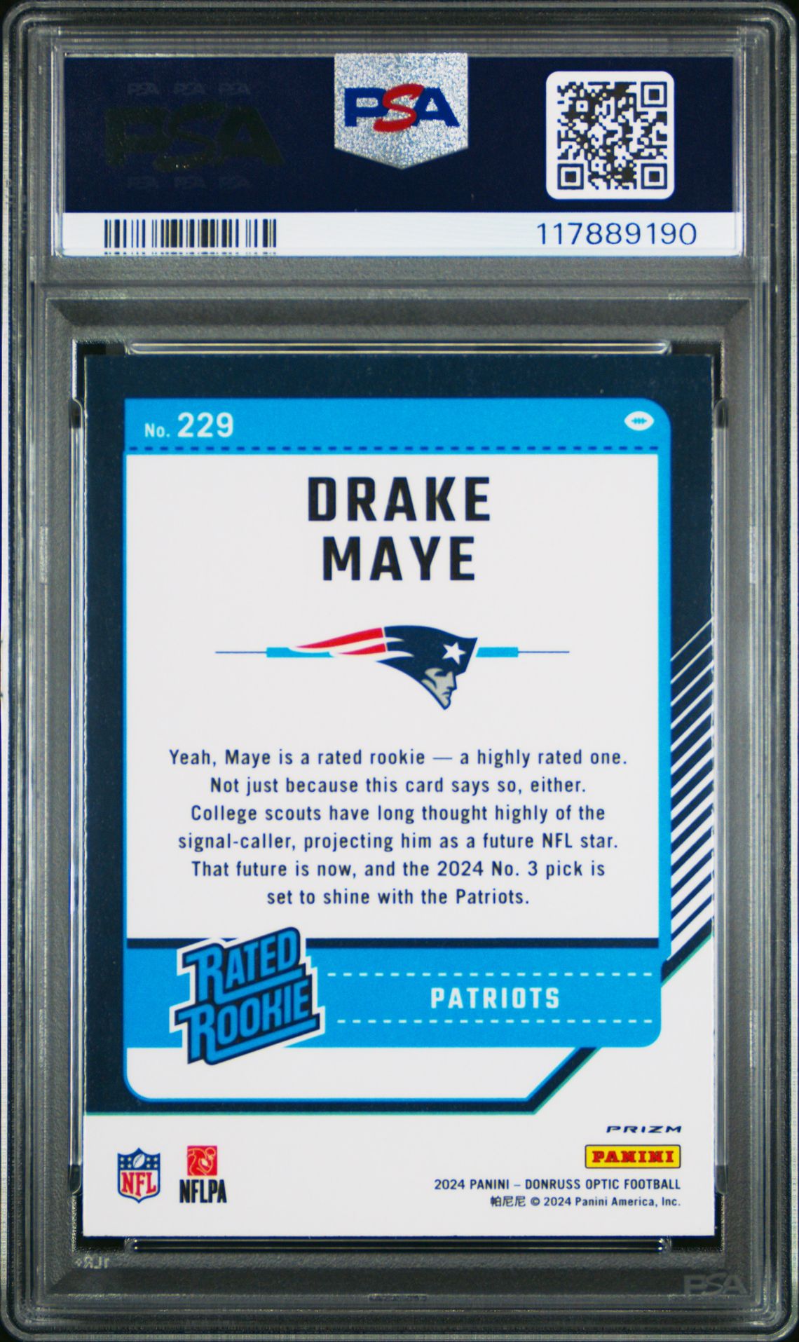 2024 Panini Donruss Optic Drake Maye #229 (Blue Hyper) Nm-Mt 8 back