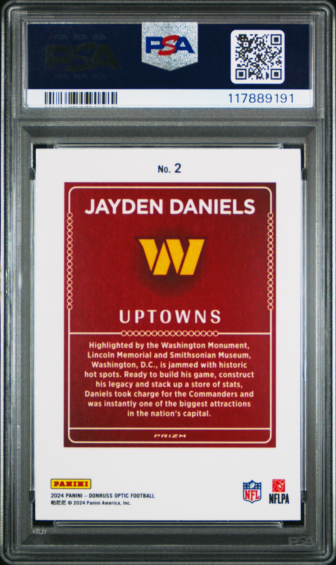2024 Panini Donruss Optic Uptowns Jayden Daniels #2 Mint 9 back