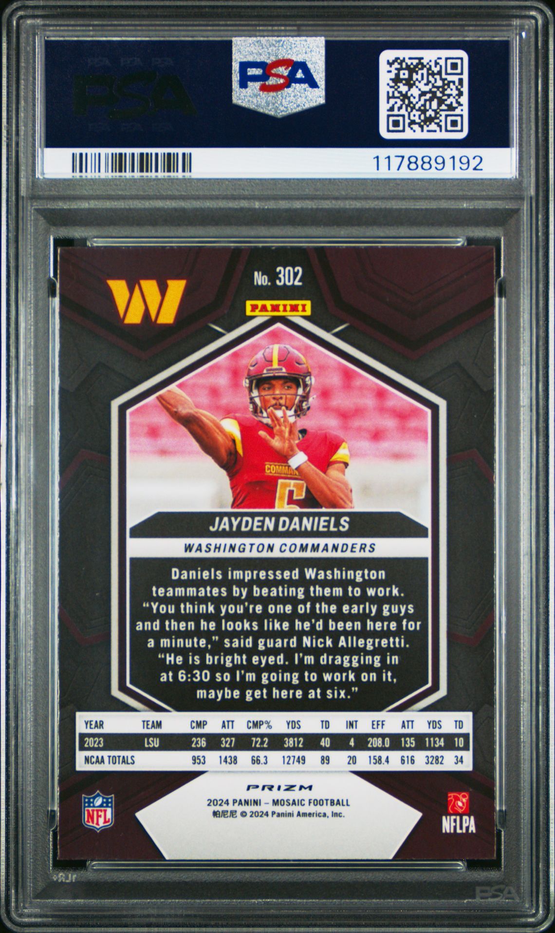 2024 Panini Mosaic Jayden Daniels #302 (Green) Mint 9 back